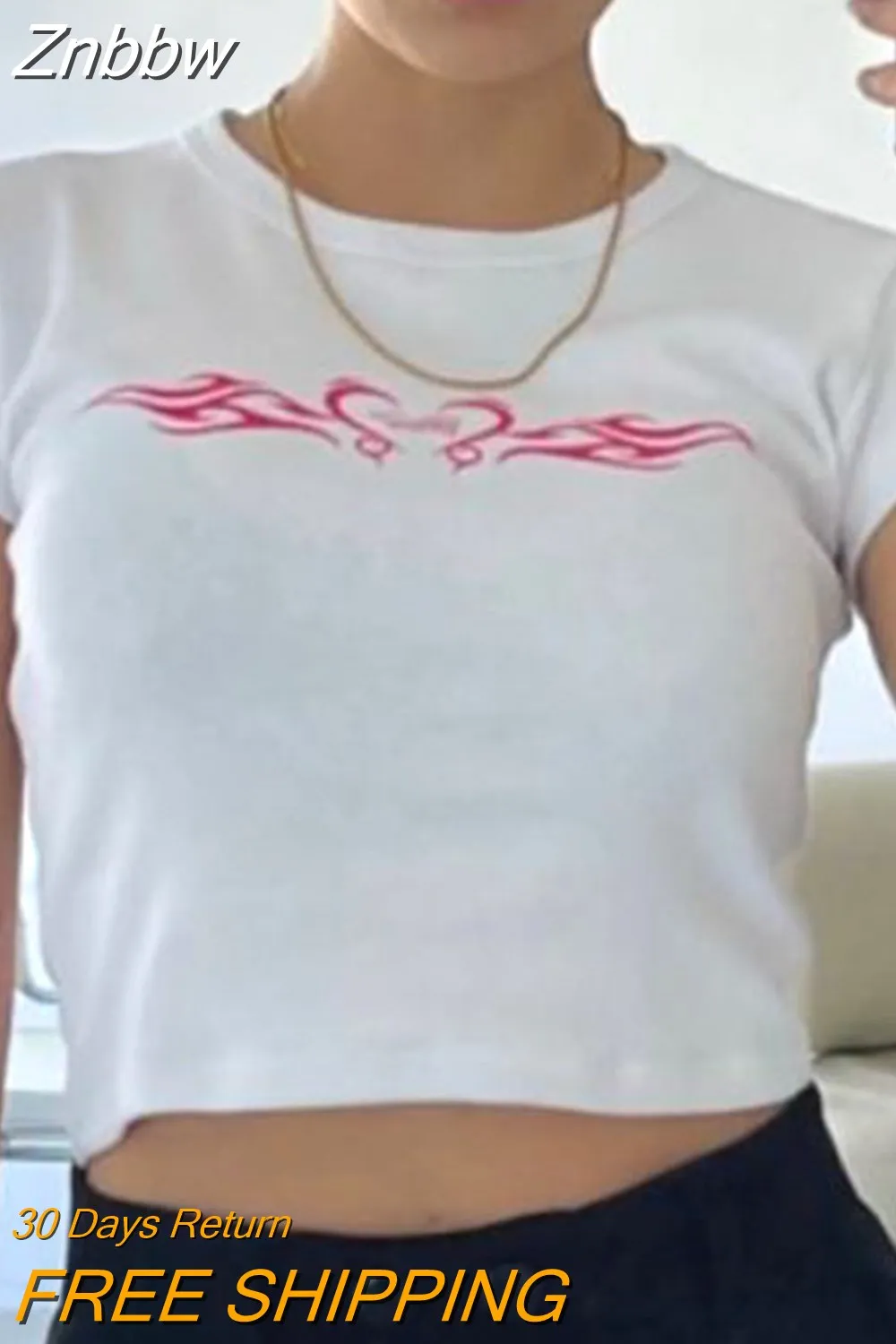 Znbbw Women Vintage Retro Print T Shirt Women Slim Crop Top Short Sleeve O-neck Tops Grunge Tee Korean Style Tshirt Y2k Streetwear - Image 3