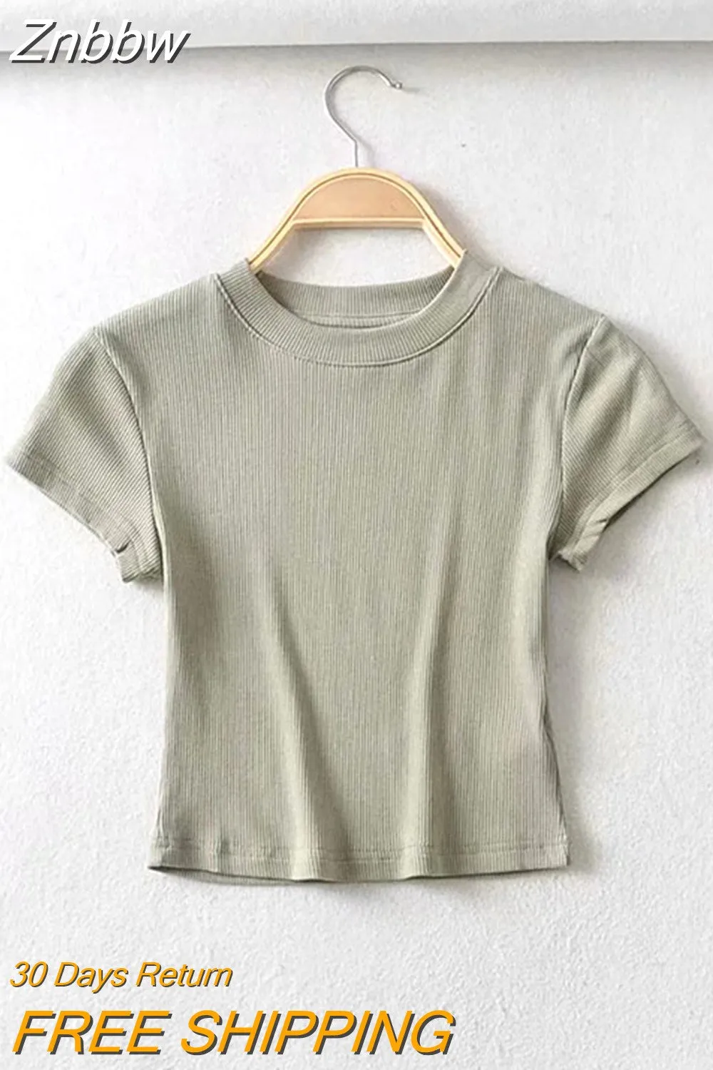 Znbbw Women O-neck Short-sleeve T-shirt Slim Elastic Skinny Summer Sexy Crop Tops - Image 4