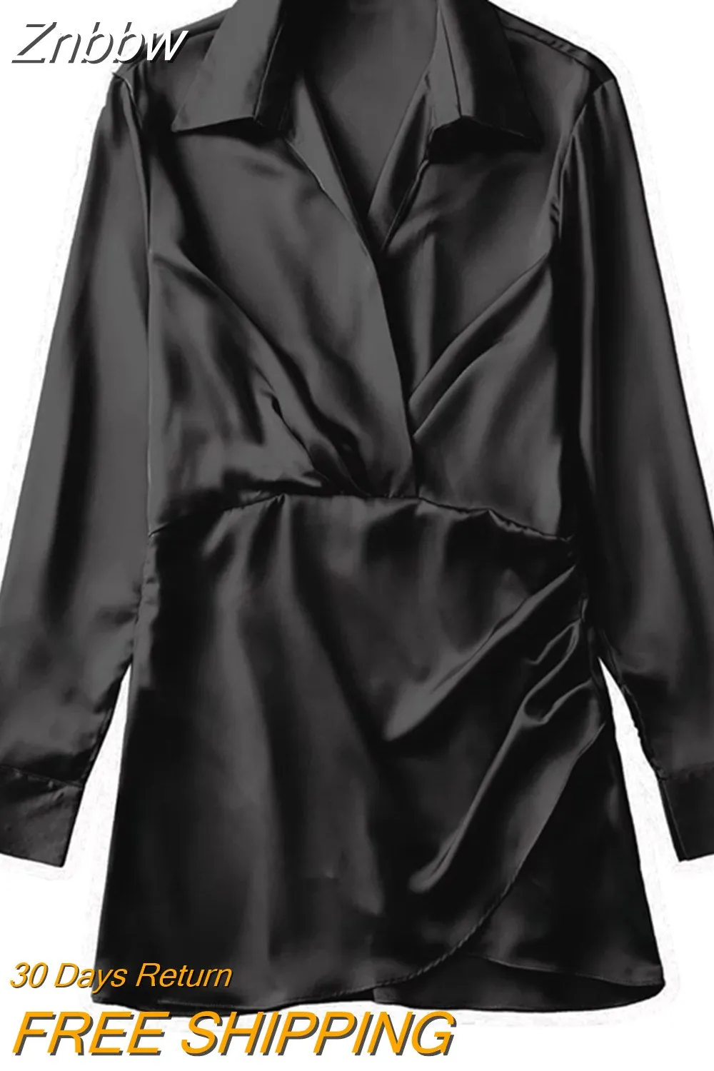 Znbbw 2023 Women Fashion Pleated Soft Touch Wrap Mini Dress Vintage Long Sleeve Side Buttons Female Dresses Vestidos 202304 - Image 4