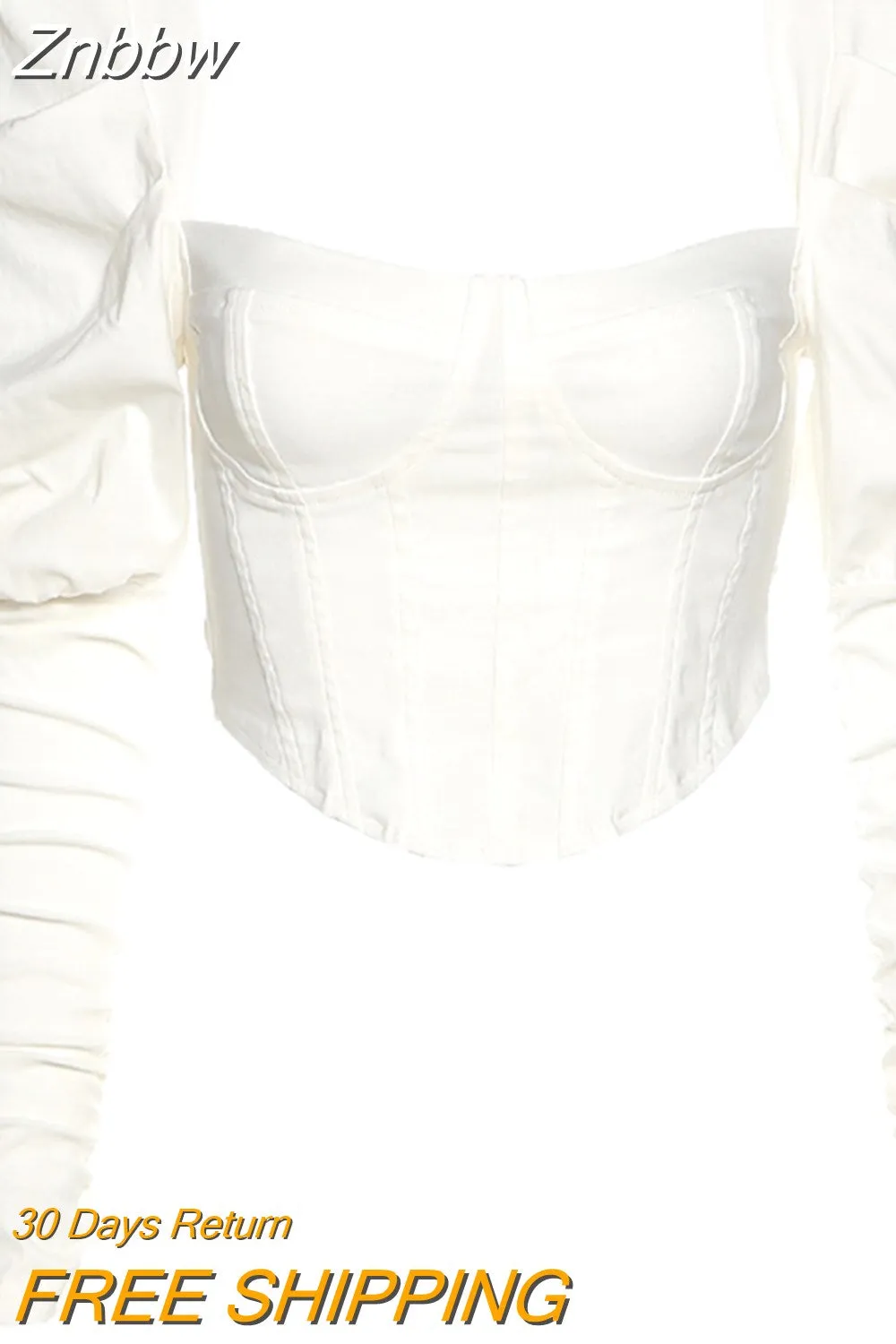 Znbbw 2023 Spring Fashion Elegant Puff Sleeve Square Collar T Shirt Women Skinny Casual Streetwear Crop Corset Top Ladies - Image 2