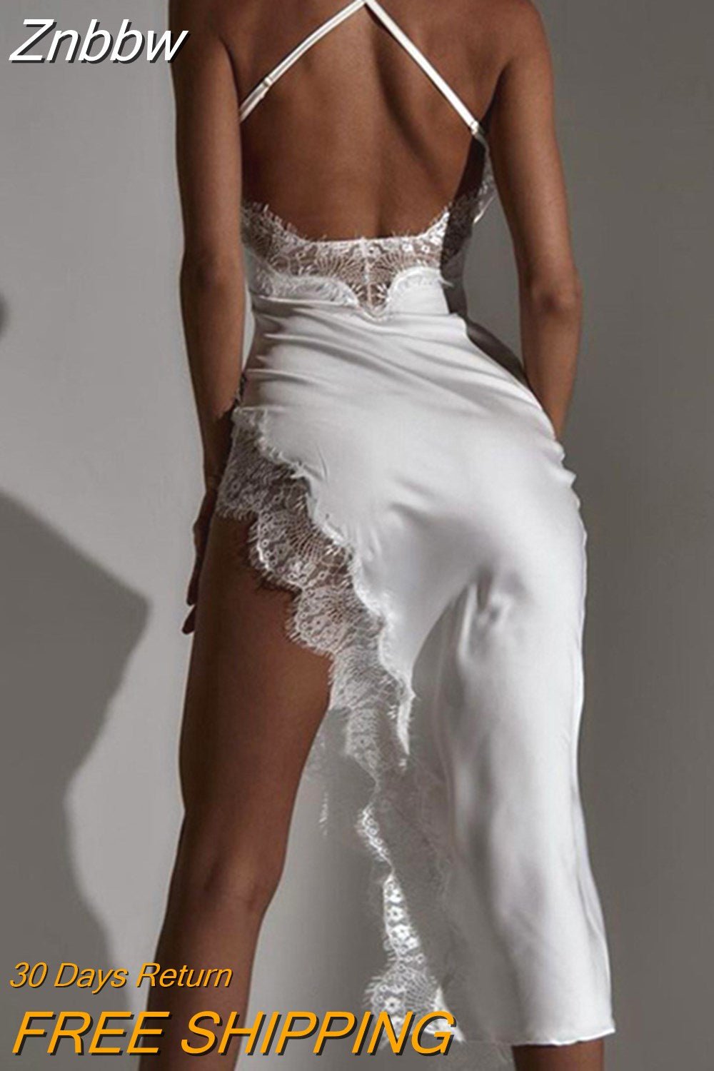 Znbbw Women Sexy Lace Party Club Backless Bodycon Stain Black Straps Midi Dress 2023 Summer Clothes Wholesale Items For Resale