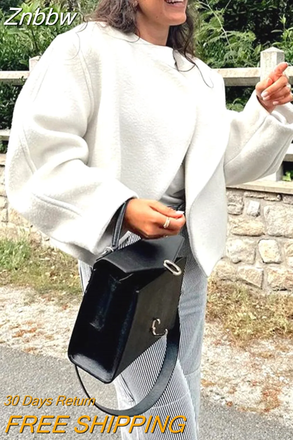 Znbbw Women's Fashion Solid Thicken Cropped Jacket Top Long Sleeve Warm Autumn Winter Cardigan Female Casual Loose Woolen Streetwear - Image 7