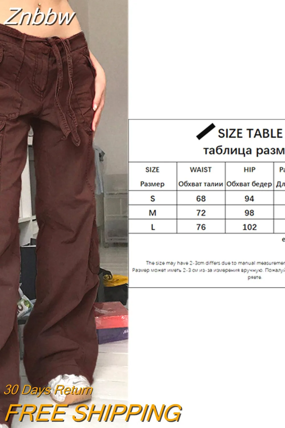 Znbbw Women Y2K Cargo Pants Khaki Loose Streetwear Vintage Low Waist Casual Straight Trousers Sexy Retro Loose Pockets Baggy Pants - Image 11