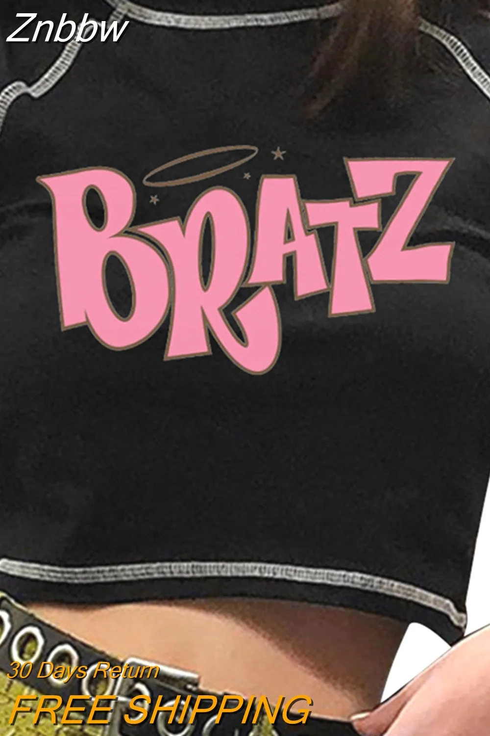 Znbbw Women Teen Girls Gothic Graphic Print Crop Tops T Shirts O-Neck Short Sleeve E-Girl Aesthetic Kawaii Crop Tees Tops Streetwear - Image 4