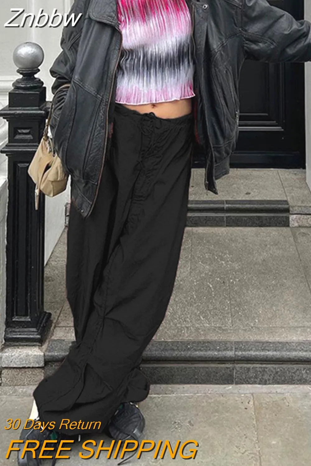 Znbbw Women Hippie Baggy Sweatpants White Low Waist Drawstring Vintage 90s Streetwear Y2k Trousers Loose Joggers Wide Leg Cargo Pants - Image 4