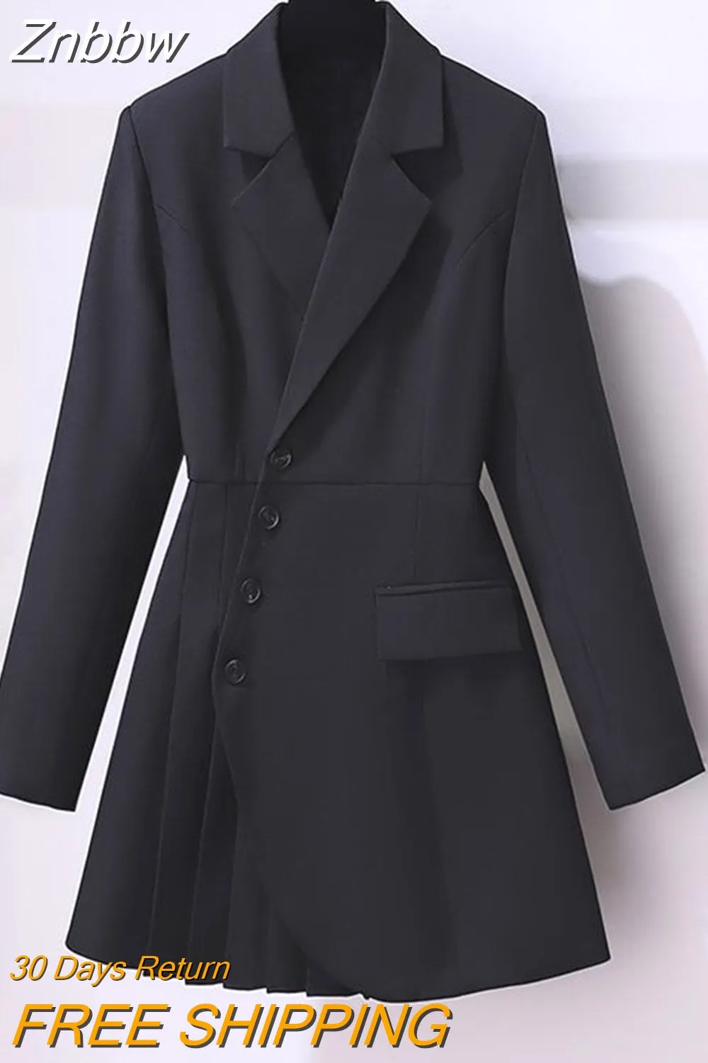 Znbbw Autumn Office Lady Lapel Blazer Dress Women Elegant Long Sleeve Slim Solid Suit Mini Dress Irregular Pleated Party Vestidos - Image 2
