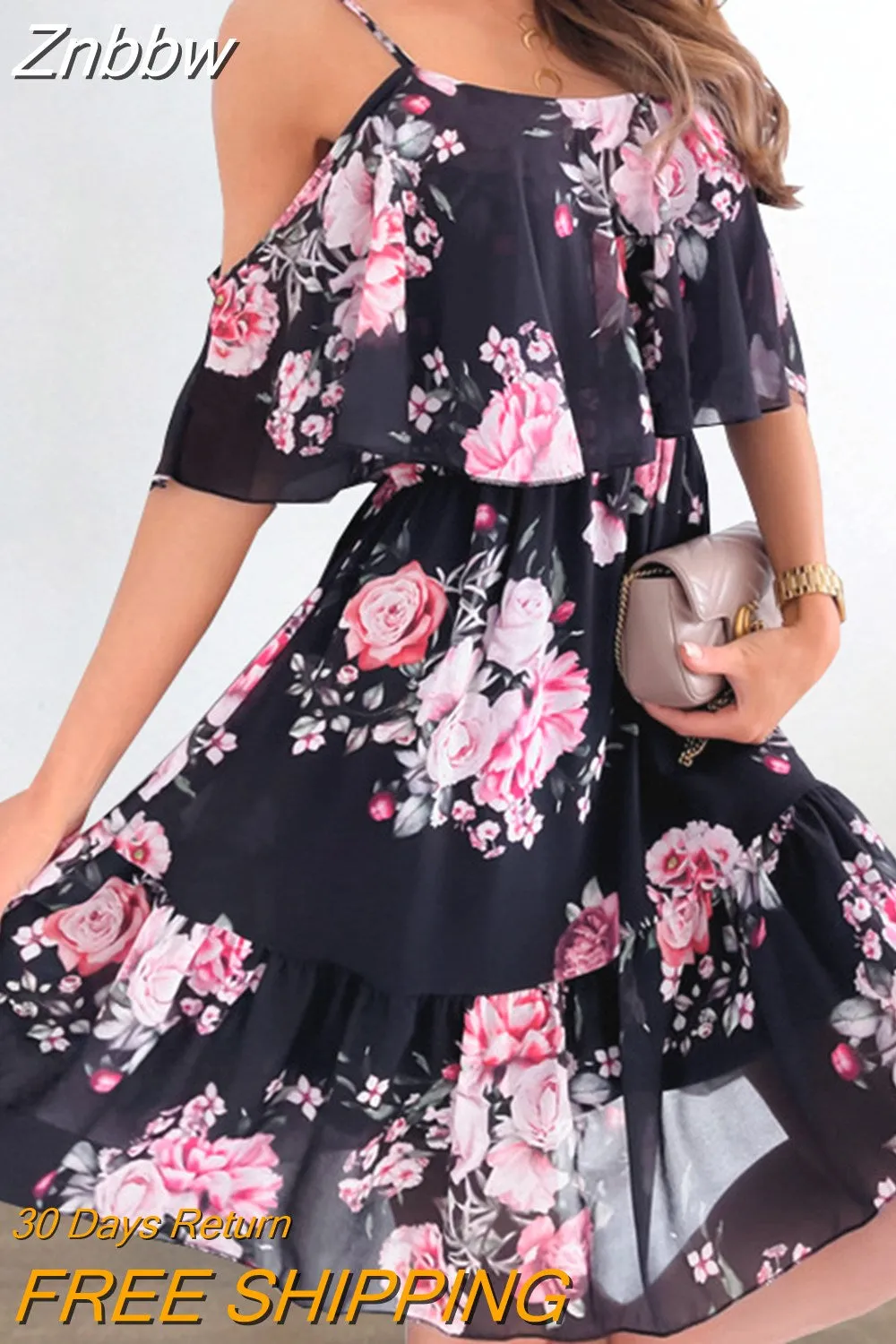 Znbbw Summer Dress Women Floral Print Spaghetti Strap Casual Dress Off Shoulder Sexy Elegant Boho Beach Dresses Vestidos - Image 4