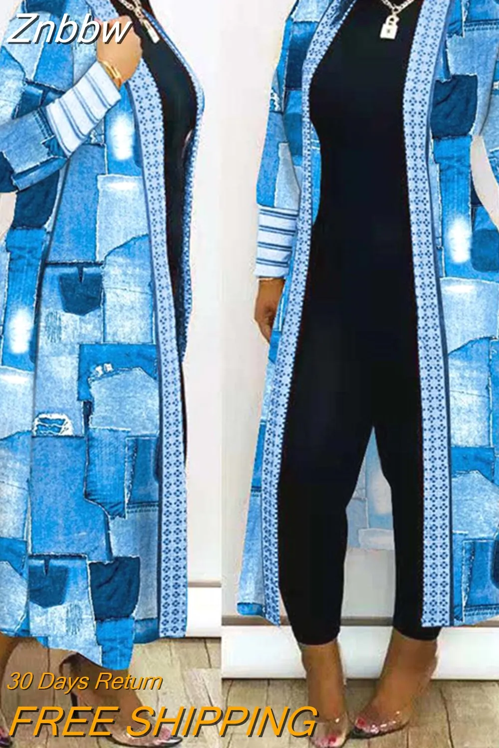 Znbbw Women Printed Long Cardigan full sleeve Trench  OverCoat Lady Casual Loose Open Stitich Coat Female 2023 Autumn Spring Fashion - Image 7