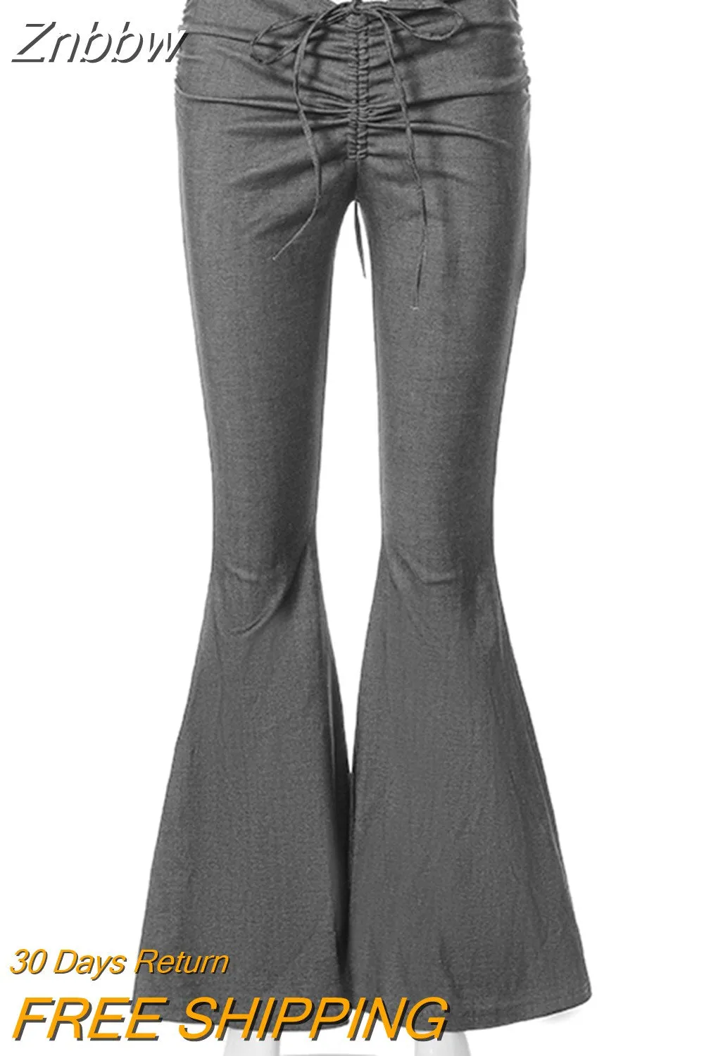 Znbbw Women Ruched Drawstring Flare Pants Sexy High Waist Wrap Hip Vintage Ladies Streetwear Casual Trousers 2023 Summer Y2K Clothes - Image 5