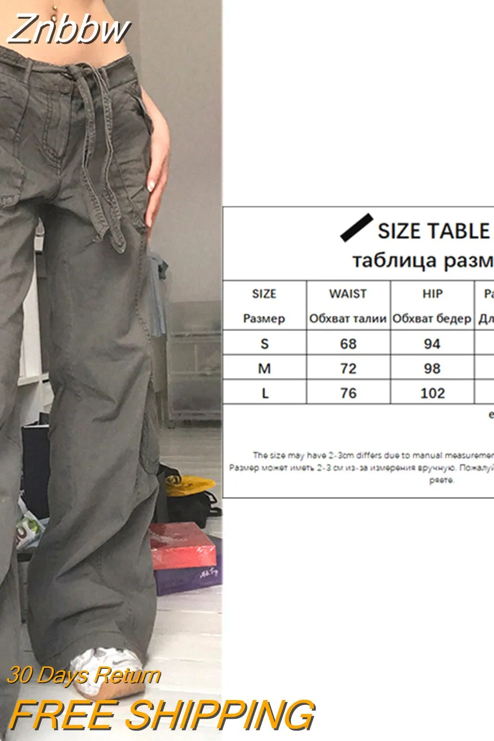 Znbbw Women Y2K Cargo Pants Khaki Loose Streetwear Vintage Low Waist Casual Straight Trousers Sexy Retro Loose Pockets Baggy Pants - Image 9