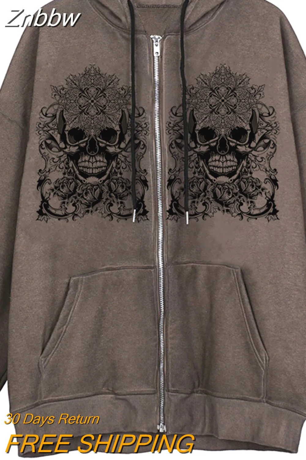 Znbbw Women Hip Hop Streetwear Hoodies Goth Angel Dark Print Zipper Jacket Coat Harajuku Y2K Hooded Top Clothes Men Women Punk Outwear - Image 5