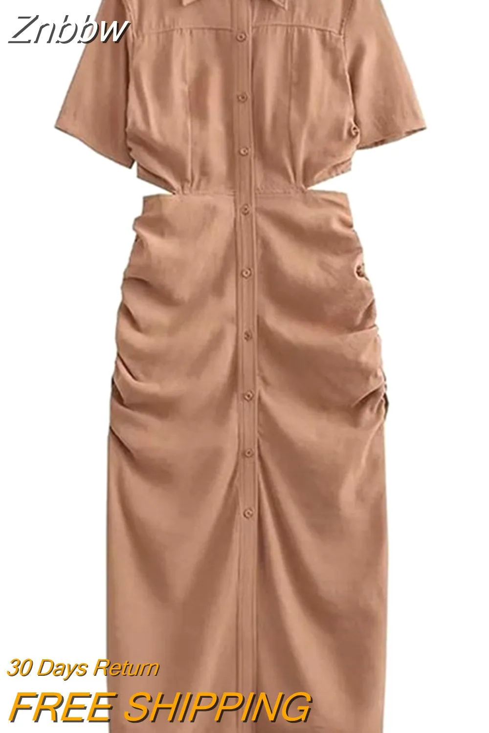 Znbbw ZBZA Women 2023 Shirt Dress Women Waist Cut-out Midi Dress Fashion Design Sexy Elegant Femme Vestidos 202307 - Image 9