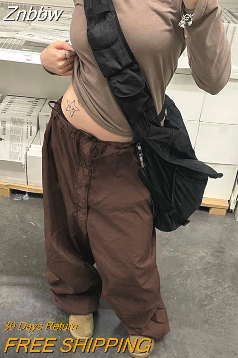 Znbbw Women Hippie Baggy Sweatpants White Low Waist Drawstring Vintage 90s Streetwear Y2k Trousers Loose Joggers Wide Leg Cargo Pants - Image 5