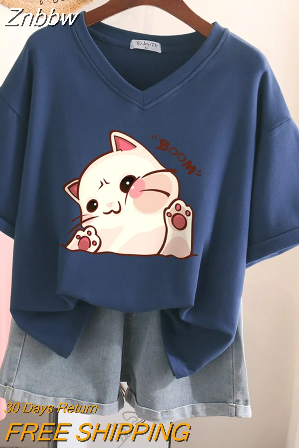 Znbbw 100% Cotton L-6XL T Shirt Plus Size Tshirt Short Sleeve Women Top Summer Cartoon Print Couple V Neck Oversized T Shirts - Image 7