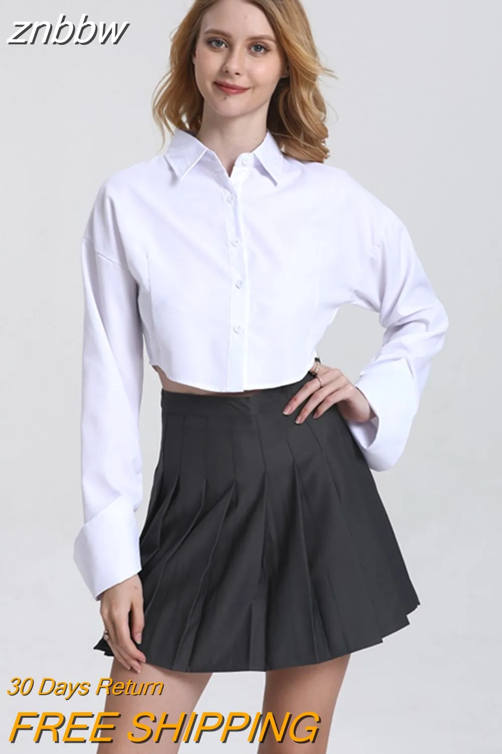 znbbw 2023 Summer Japan Style Long Sleeve Women White Cotton Crop Shirt JK Button Up Minimalist Woman Tops Casual Clothing - Image 2