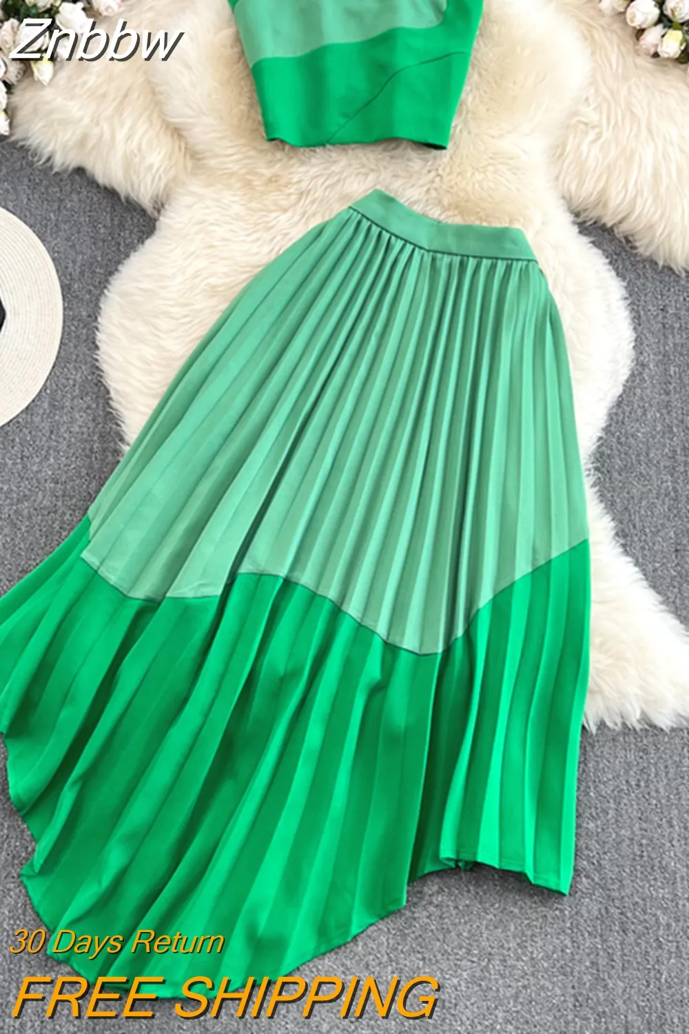 Znbbw Women Summer Dress Fashion Suit Spicy Girl Strapless Bra Top Two-piece High Waist Draped Irregular Pleated Dress D3068 - Image 6