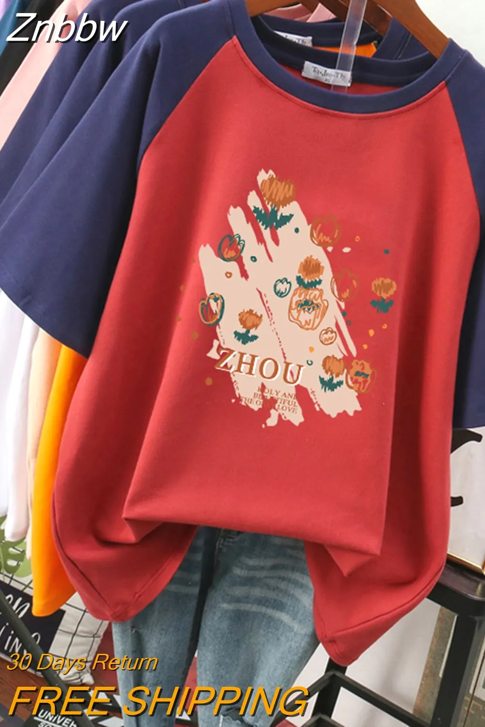 Znbbw 100% Cotton L-3XL T Shirt Plus Size Print Tshirt Short Sleeve Patchwork Women Top Summer Couple O Neck Oversize T Shirts - Image 5