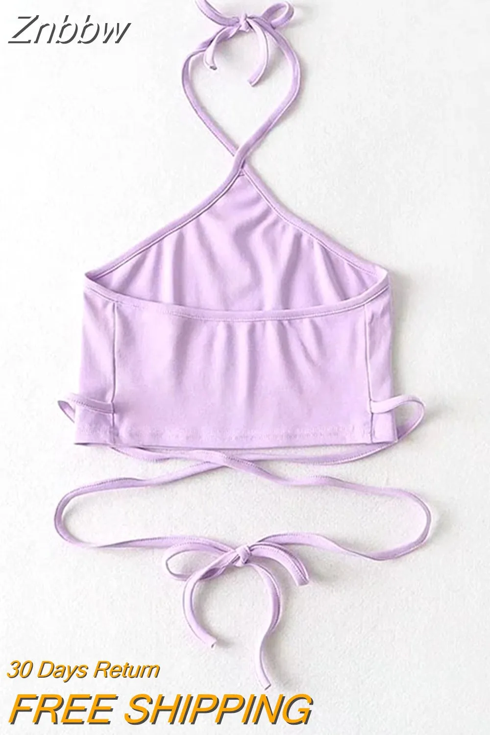 Znbbw Women Halter Tie Back Cropped Camisole Halter Neck Tie Waist Tank Top - Image 6