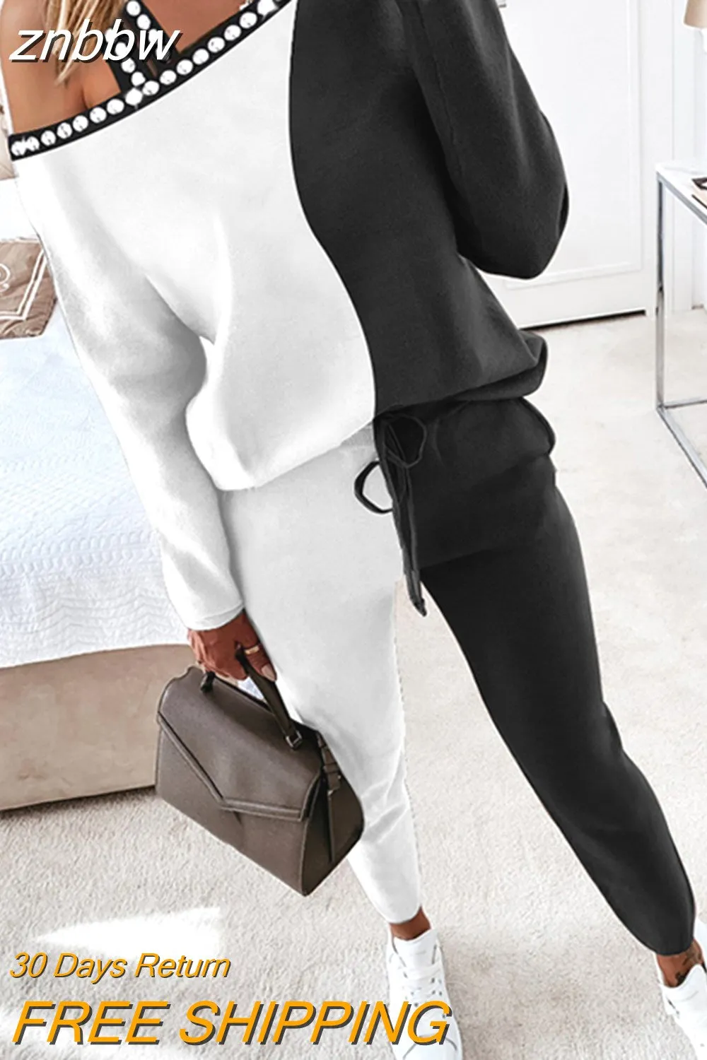 znbbw Women Suit Jogger Two Piece Set Autumn Fashion Print Tracksuits Women 2023 Streetwear Zipper Long Sleeve Tops + Trousers Outfits - Image 10