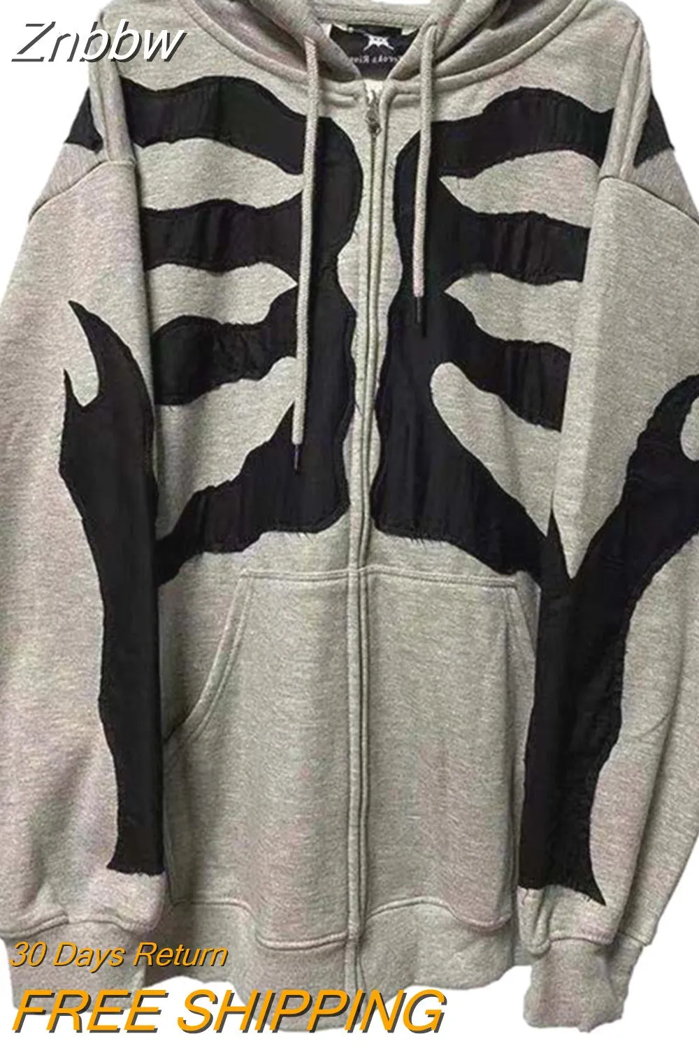 Znbbw Women Zip-up Y2K Harajuku Oversized Skeleton Hoodie Goth Hoodie Female Women Grunge Hooded With Zipper Hood Skull Sweatshirt - Image 15