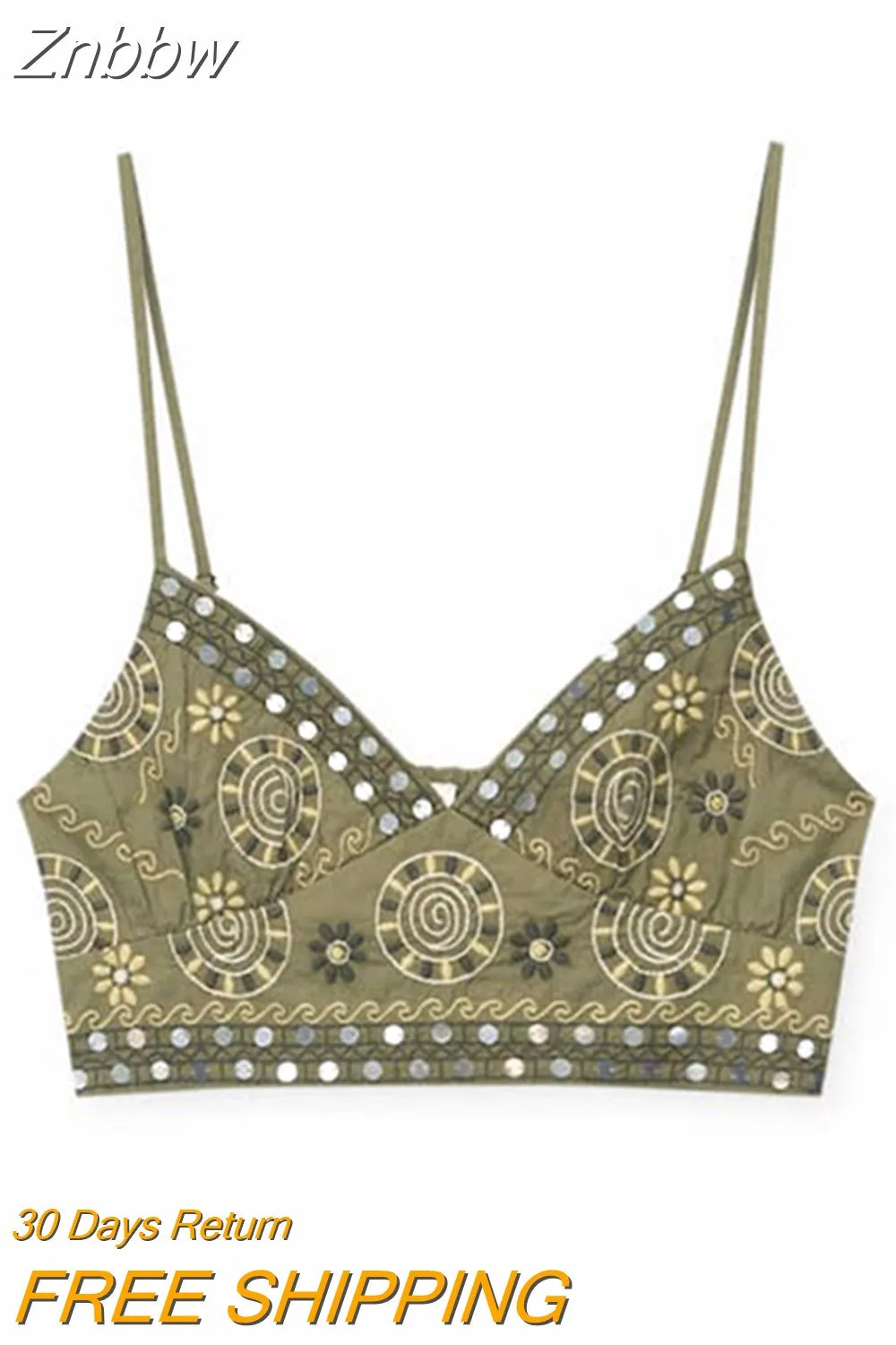 Znbbw Women Vintage Embroidery Sling Tank Two Pieces Sets Summer Female V-neck Sleeveless Crop Top+high Waist Straight Leg Pants Suit - Image 5