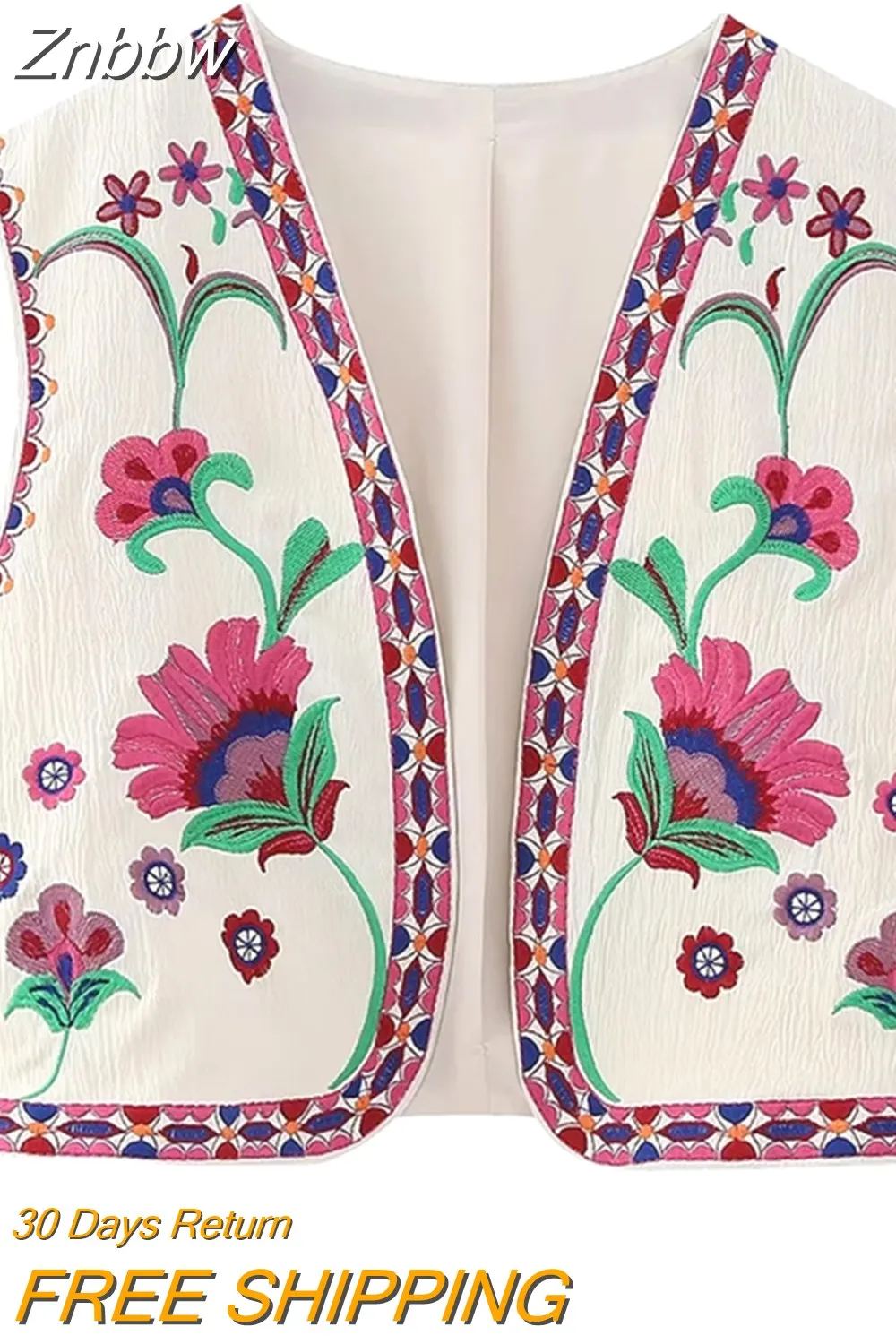 Znbbw TRAF Embroidered Vests Top Women Vest 2023 Summer Loose Waistcoat Ladies Cardigan Outwear Top Sleeveless Tops Chic Tank - Image 2