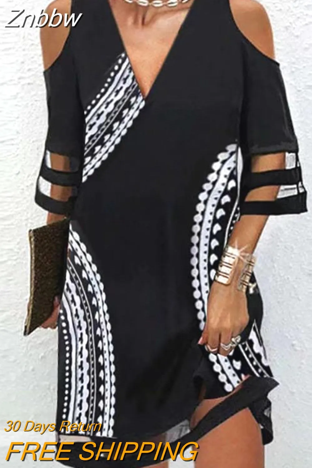 Znbbw Women's Summer Dress Vintage Patchwork Floral Print Beach Dress Short Sleeve Loose Casual V Neck Off Shoulder Dresses for Women - Image 7