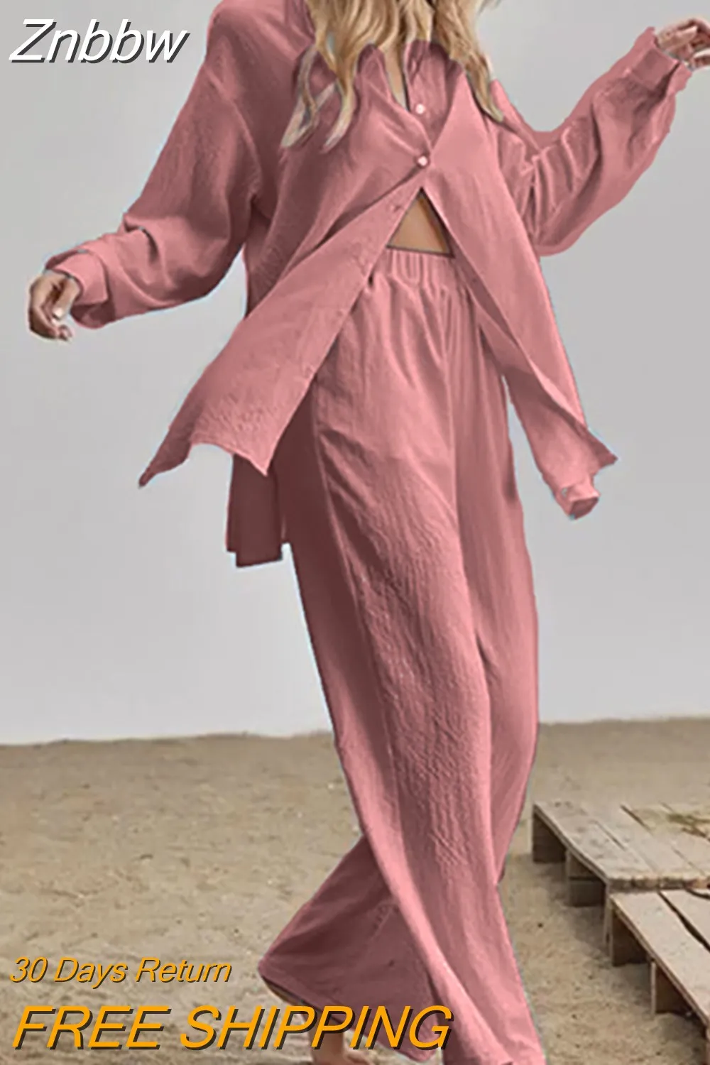 Znbbw Women 2 Pieces Set Long Sleeve Lapel Shirts And Elastic High Wasit Pants Summer Autumn Loose Elegant Women Sets Suit Outifits - Image 10