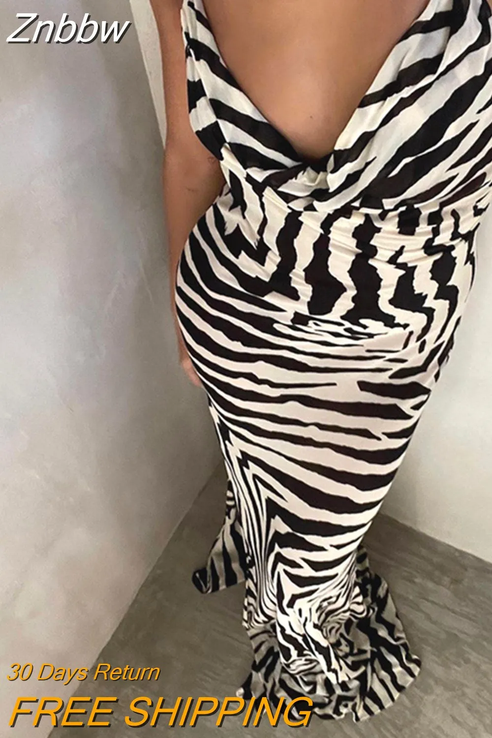 Znbbw Women Fashion Sleeveless Zabra Printed Split Long Maxi Dress 2023 Summer Beach Clothes Wholesale Items For Business
