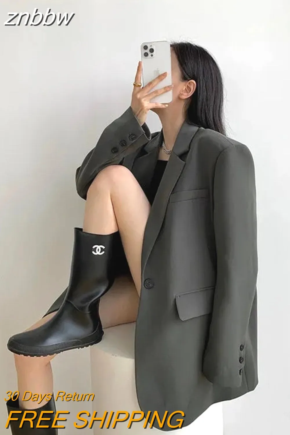 znbbw 2023 Autum Oversize Full Sleeve Gray Women Blazer Office Lady Solid Suit Blazers Work Winter Female Clothing Jackets Coat - Image 3