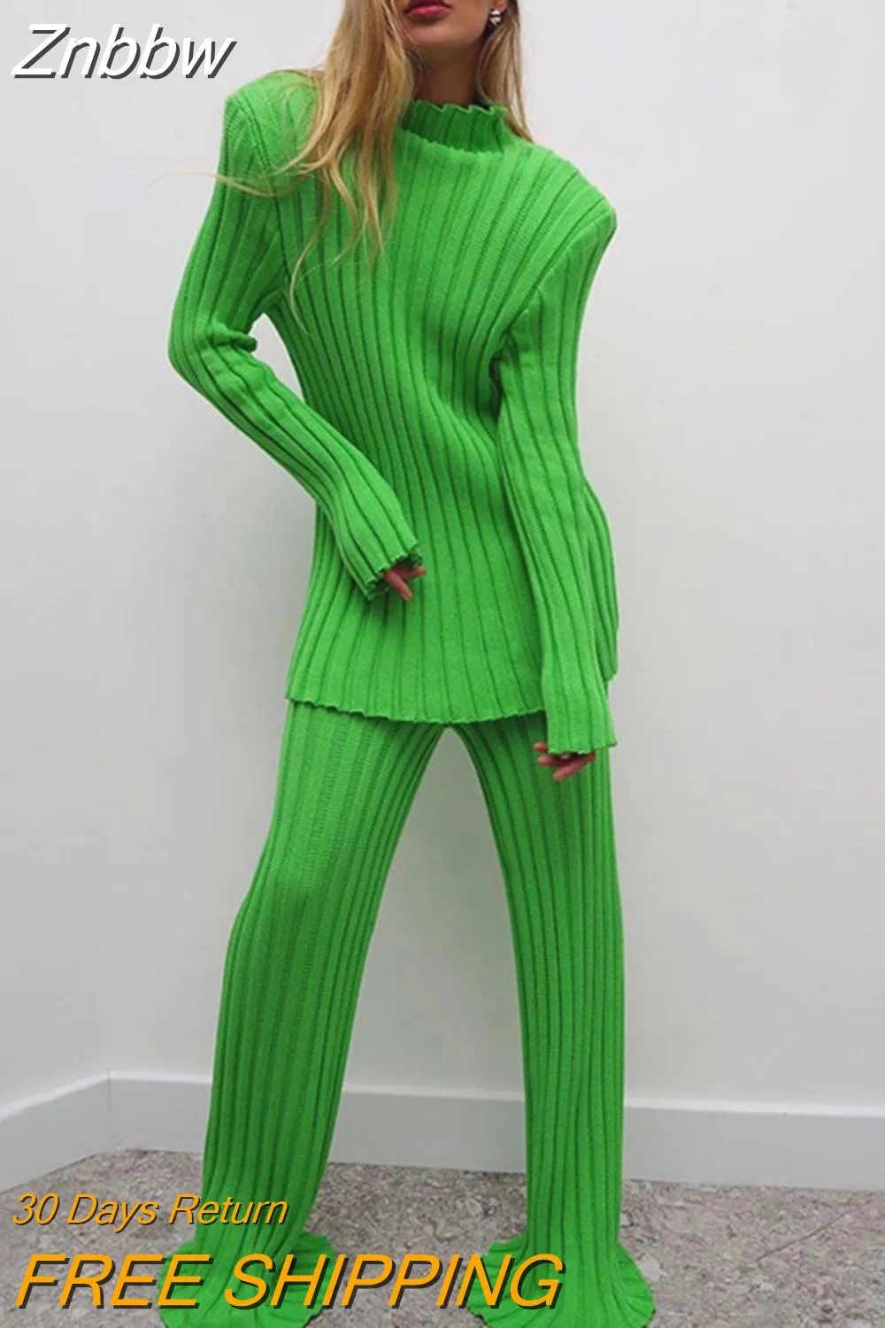 Znbbw Knit Long Sleeve Sweater Women Top And Pants 2023 Streetwear Two Piece Set Casual Loose Tracksuit Chic Pant Suits Outfit - Image 4