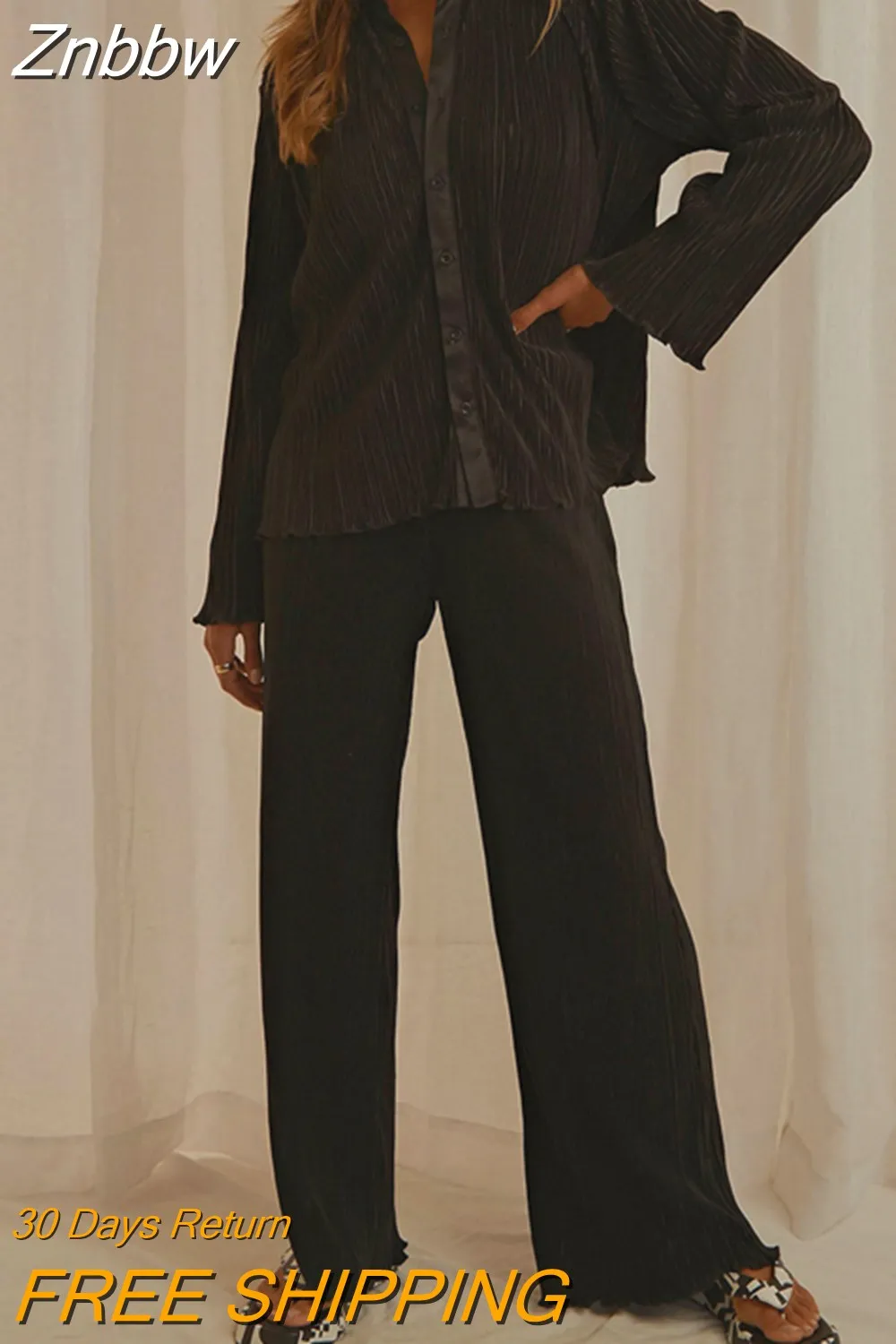 Znbbw Women's Floral Pleated Set Long Sleeve Blouses With High Waist Pants Two Piece Set Elegant Loose Two Piece Sets Womens Outifits - Image 10