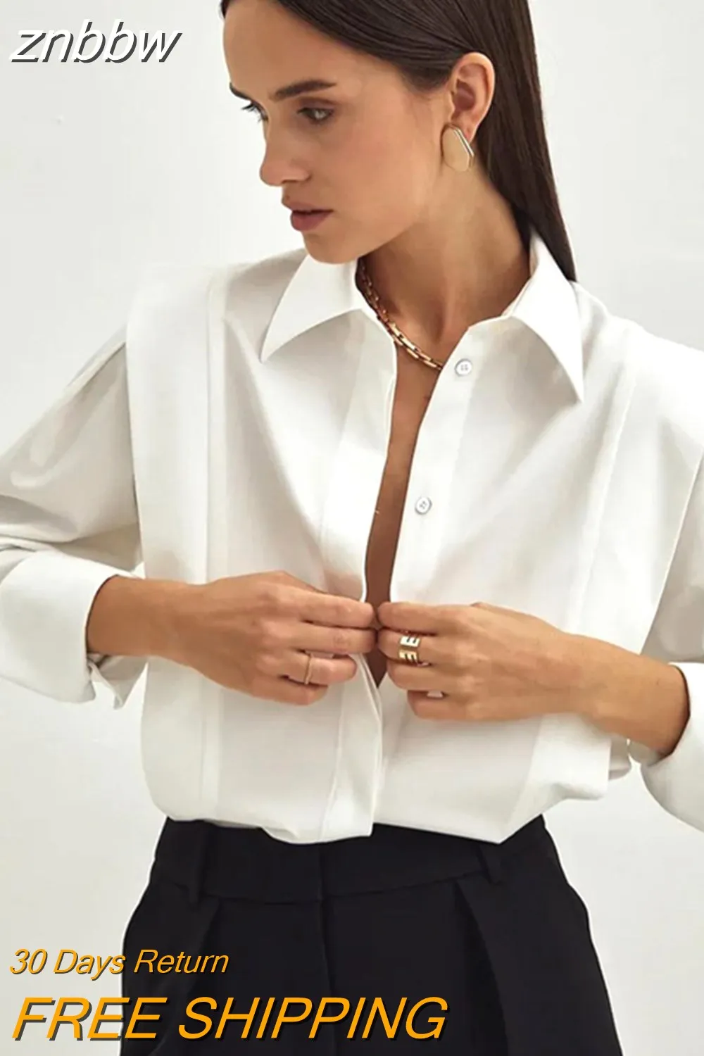 znbbw 2023 Spring New Elegant Long Sleeve Women White Shirt Office Lady Button Up Women Tunic Blouse Work Female Tops Clothing - Image 3