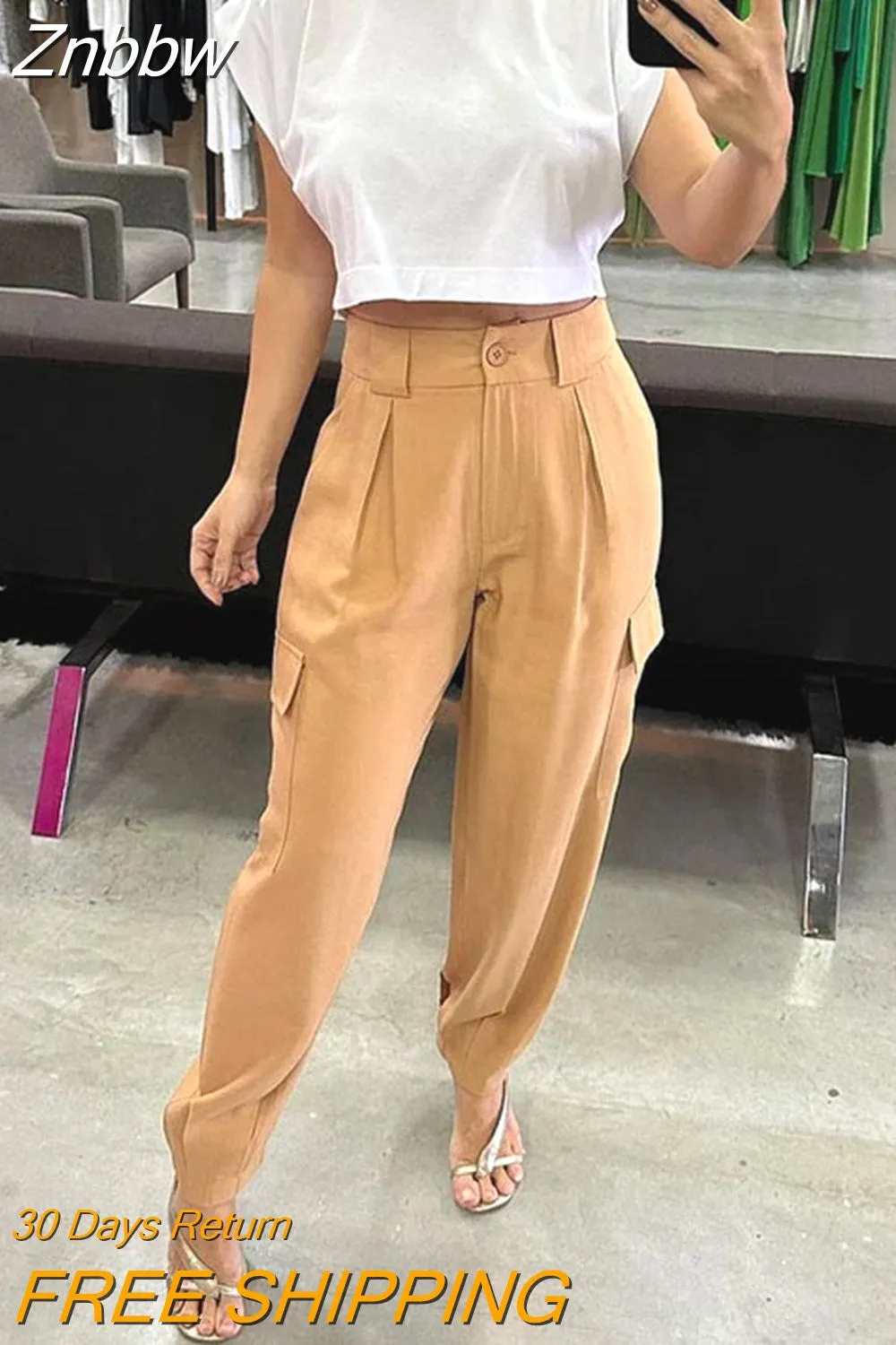 Znbbw Women Two Piece Set Summer Fashion Round Neck Sleeveless Top Casual Nipped Waist With Pocket Cargo Pants Sets Streetwear