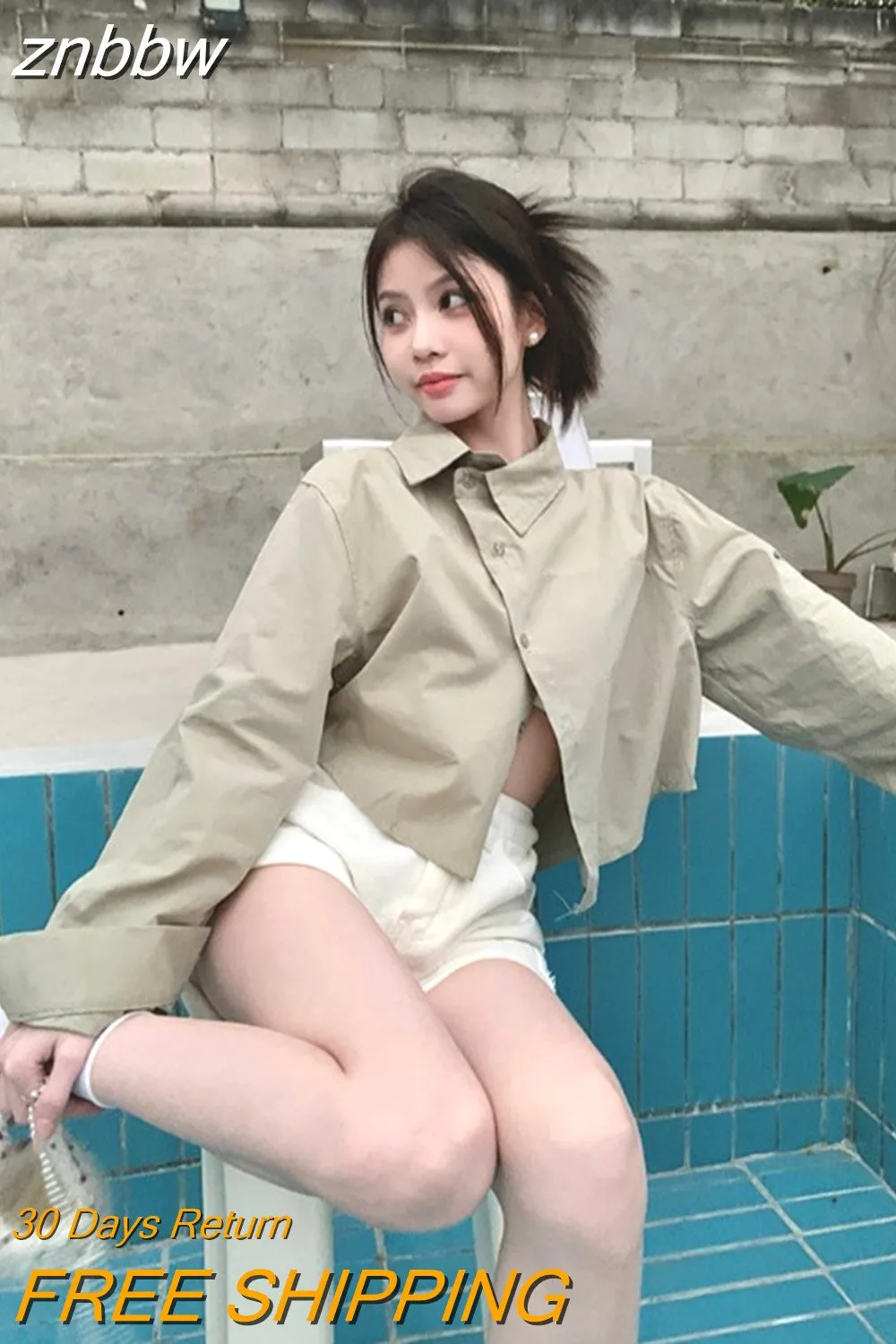 znbbw 2023 Summer Office Lady Long Shirt Women Crop Shirt Korea Style Asymmetrical Button Up Woman Blouse Work Female Clothing - Image 2