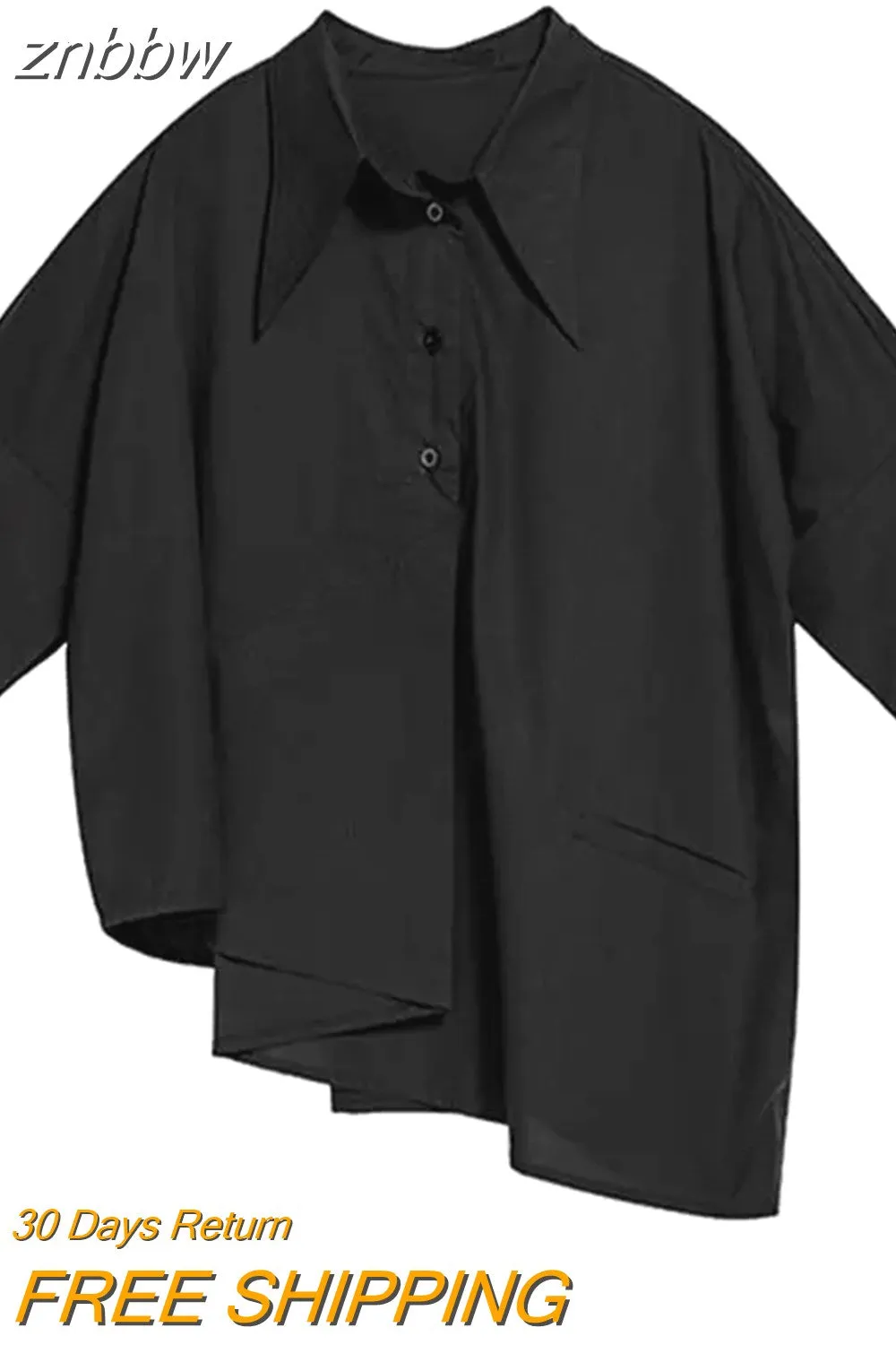 znbbw 2023 Summer New Half Sleeve Oversize Gothic Shirt Women Y2K Asymmetrical Black Button Ladies Blouse Street Clothing Tops - Image 2