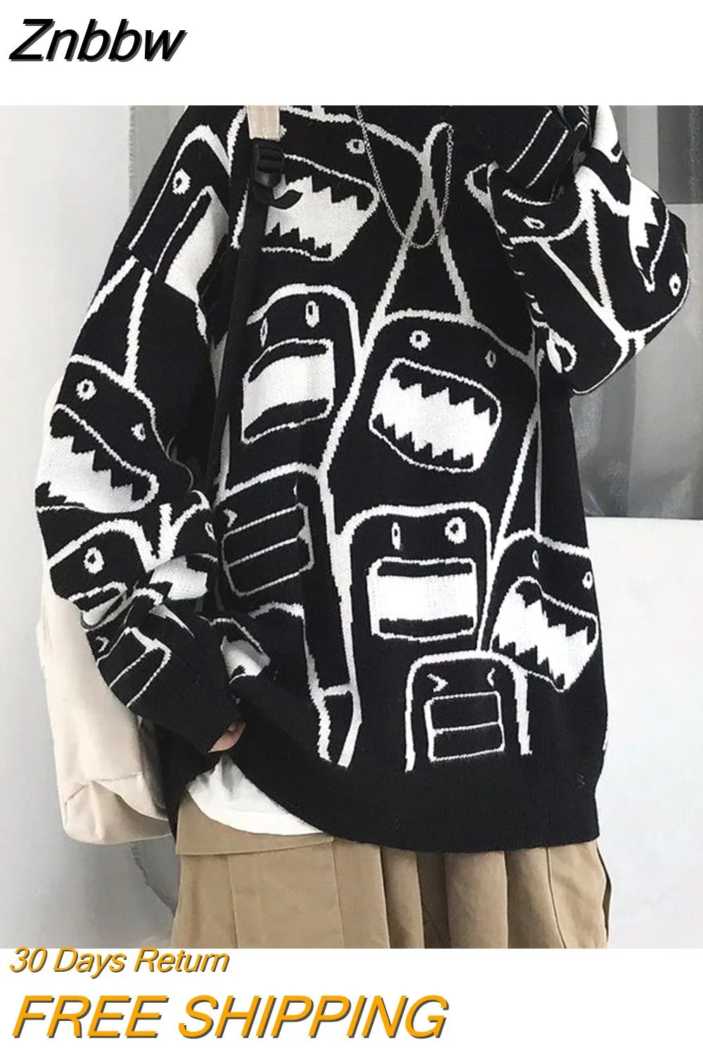 Znbbw and winter thickened sweater New cartoon trend Relaxed lazy style round neck knitting fashionable warm sweater - Image 3