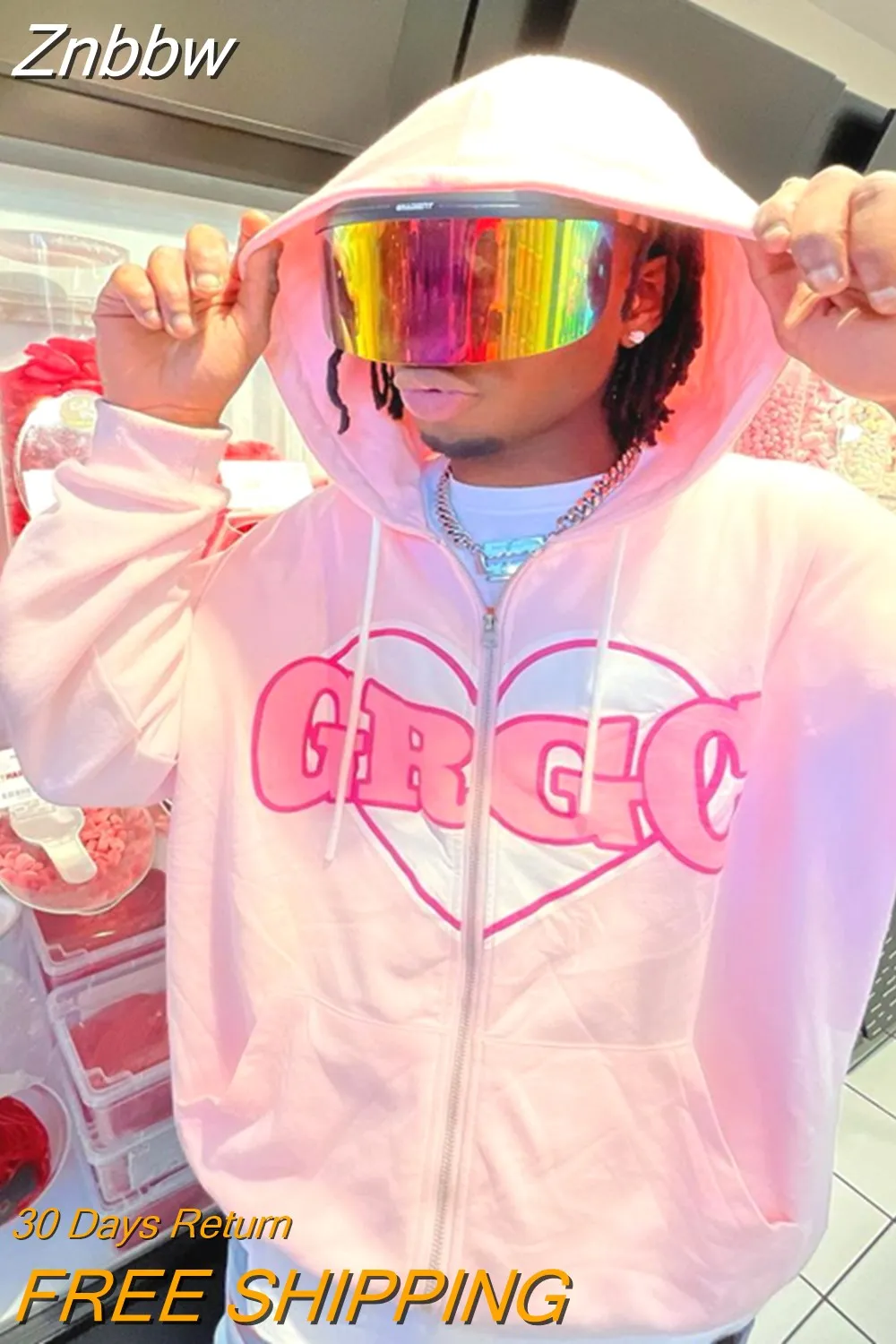 Znbbw streetwear Aesthetic letter embroidery Korean Zip hoodie Harajuku Men's Y2K Outerwear Long Sleeve Top oversized Sweatshirt