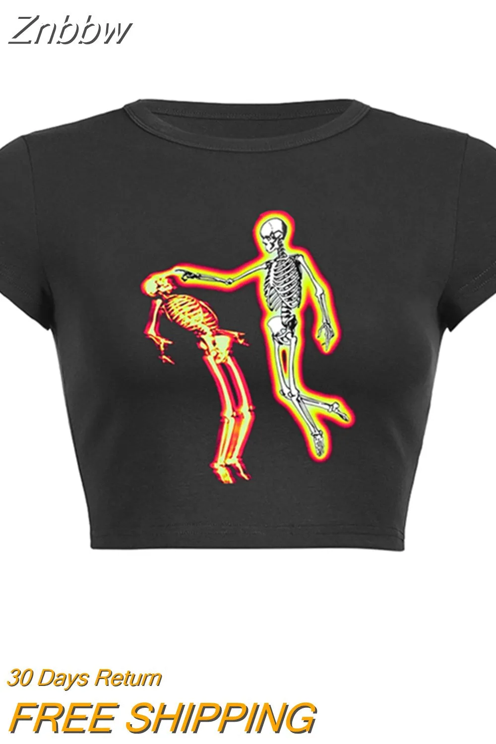Znbbw Y2k tops skull print top Korean O-neck crop top 90s summer fashion punk casual aesthetic T-shirt vintage aesthetic top - Image 2