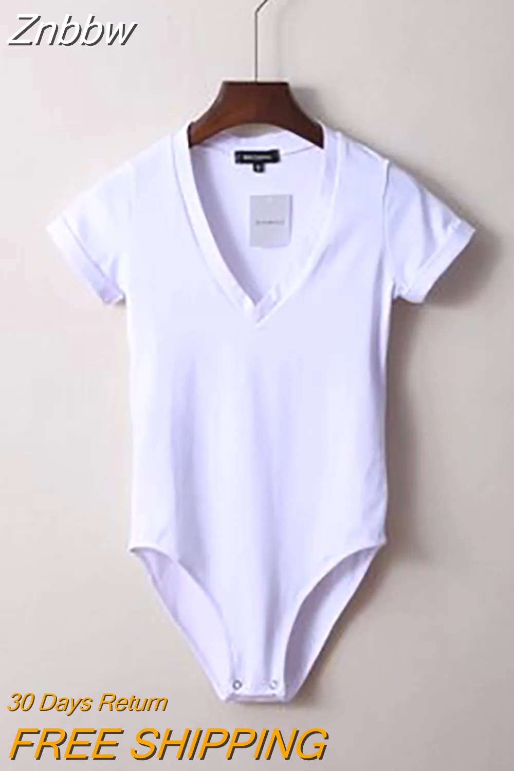 Znbbw Summer New Solid Color Sexy Big V-neck Slim Fashion Slimming One-Piece Short-Sleeved Top Women One-Piece Shirt Dropshipping - Image 7