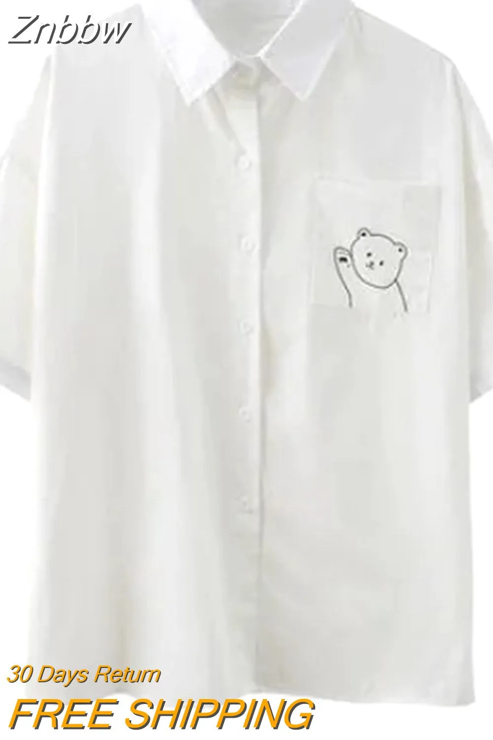 Znbbw Women's Blouse 2023 White Shirt with Tie Short Sleeve Print Summer Top Female Japan Preppy Style JK Uniform Blouses - Image 3