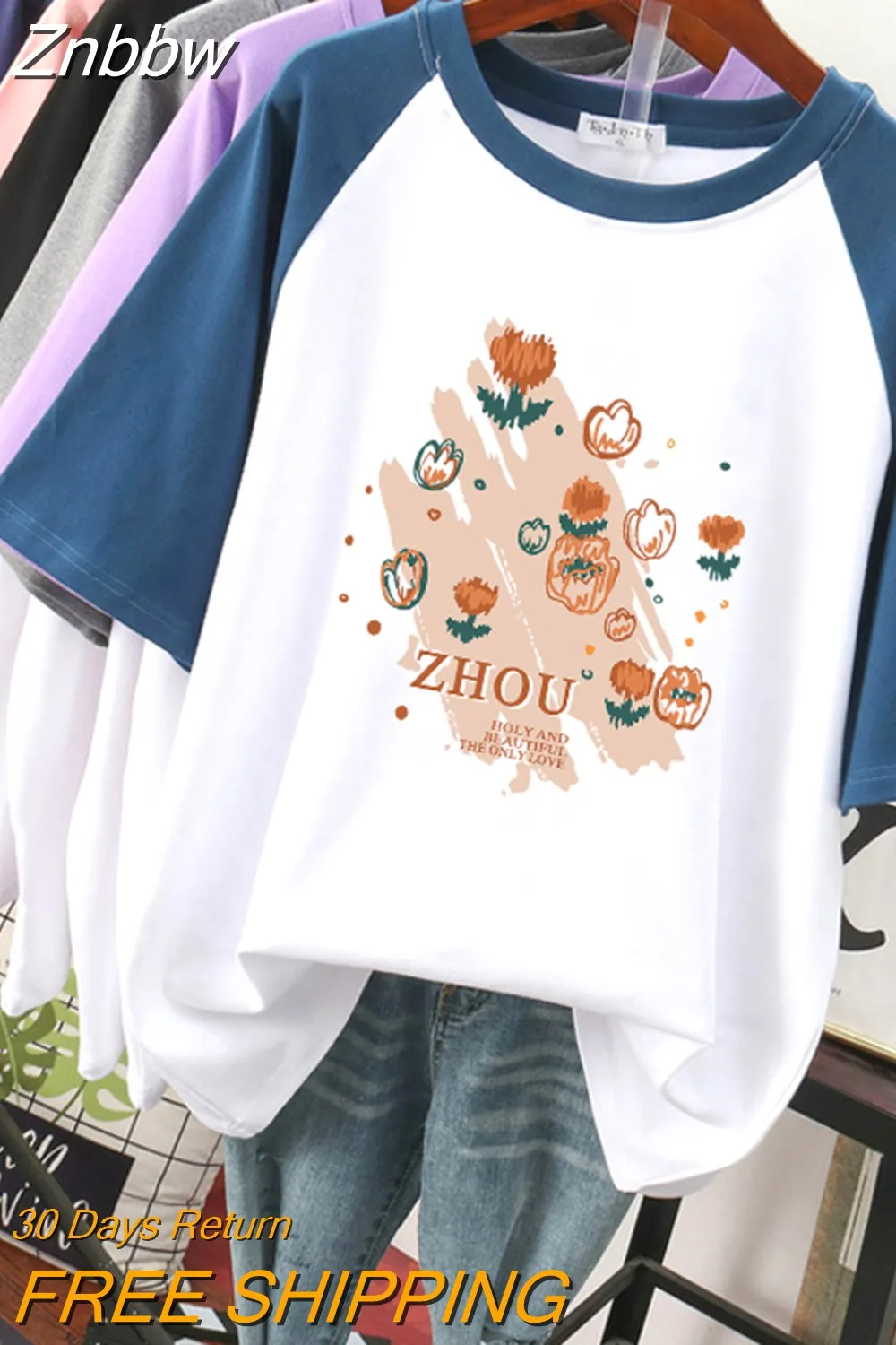 Znbbw 100% Cotton L-3XL T Shirt Plus Size Print Tshirt Short Sleeve Patchwork Women Top Summer Couple O Neck Oversize T Shirts - Image 6
