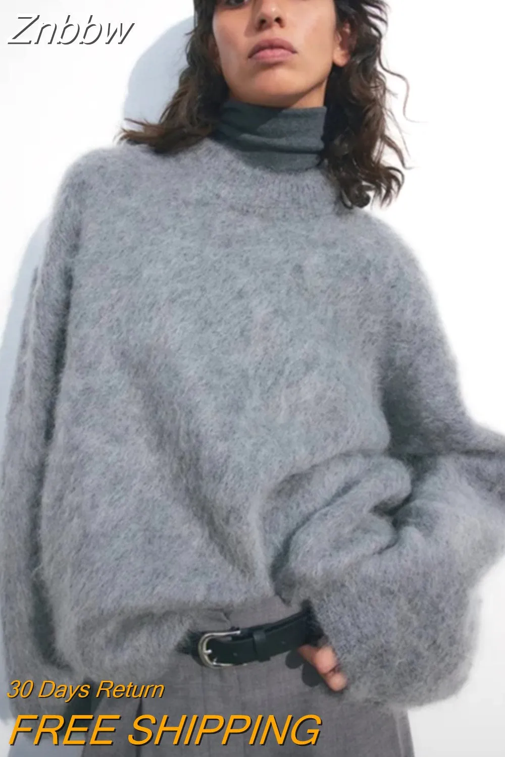 Znbbw Autumn Women Solid Warm Sweater Pullover Casual Loose O Neck Long Sleeve Knit Tops Ladies Oversize High Street Knitwear - Image 9