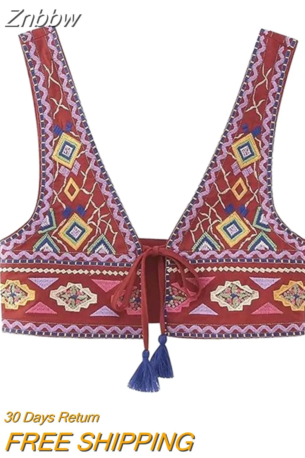 Znbbw Y2K Embroidery Women Waistcoats Summer Lightweight V Neck Sleeveless Tassels Hem Slim Vest Female Crop Top