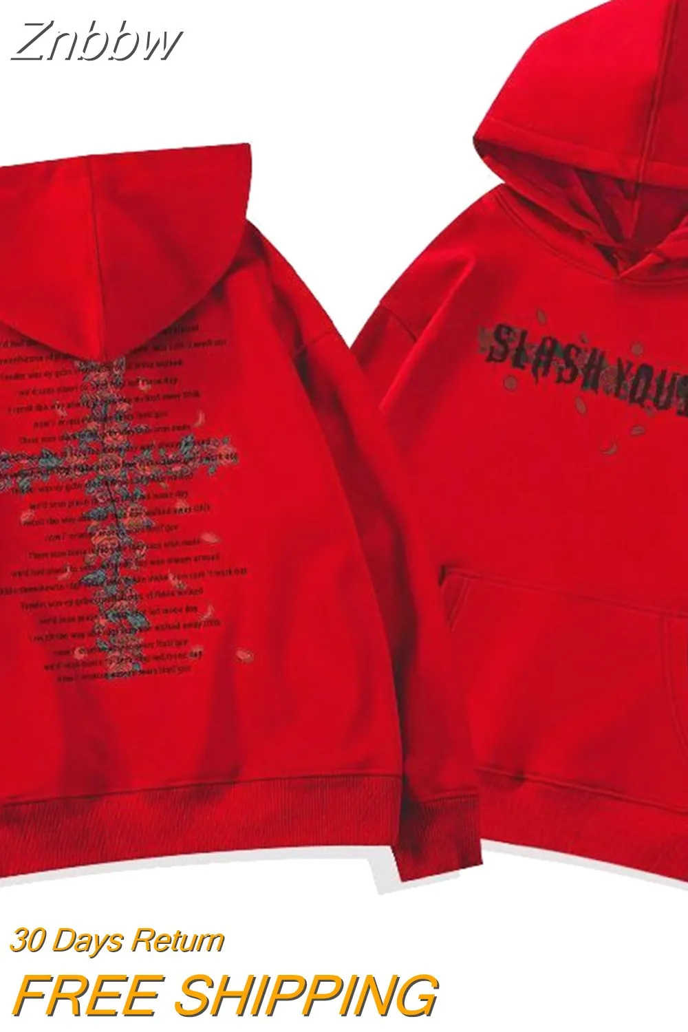 Znbbw Womens Vintage Fashion Hoody Hoodie Rose Letter Print Long Sleeve Casual Warm Loose Womens Top Autumn Winter - Image 3