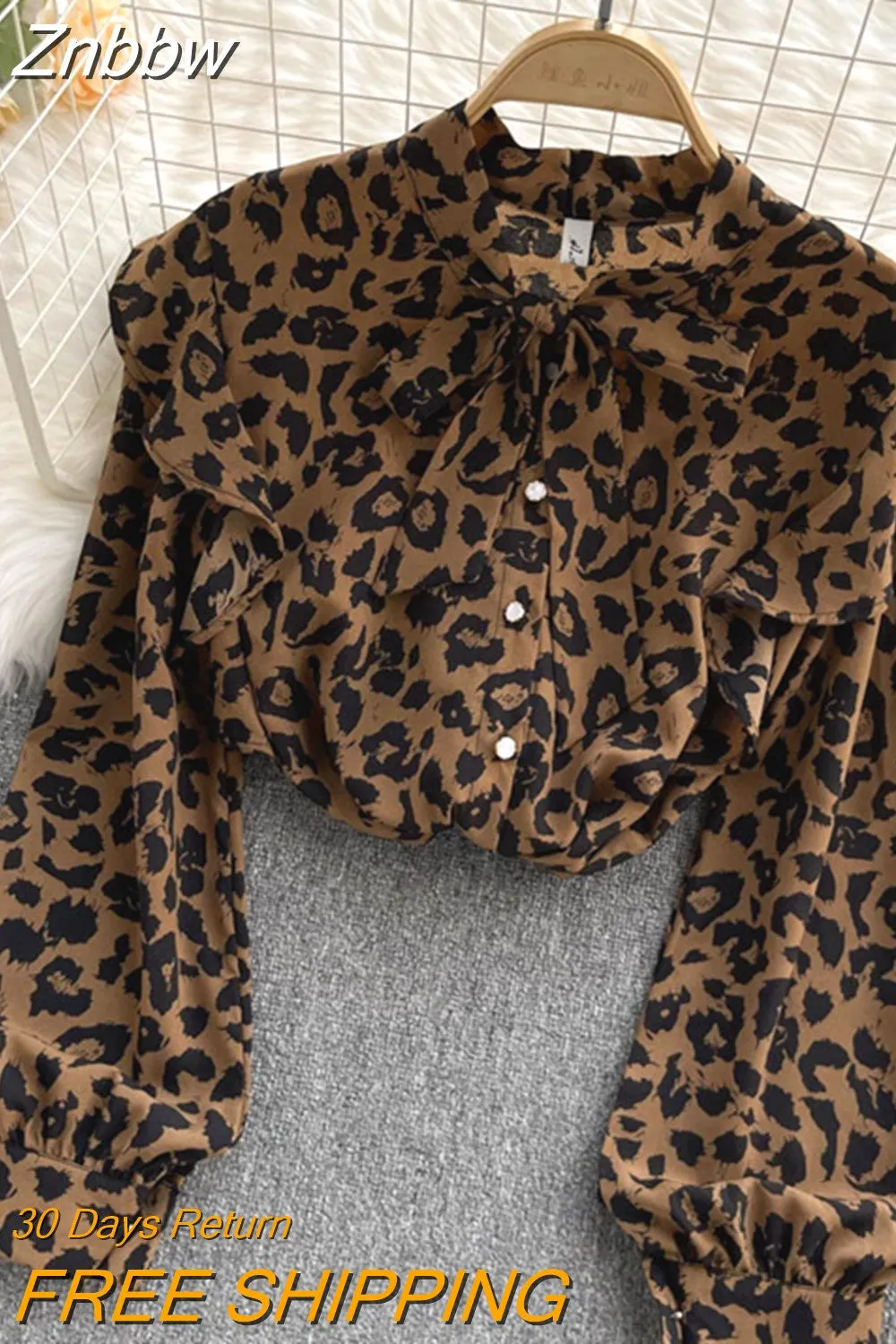 Znbbw WomenEuropean American Retro Leopard Print Blouse Female Loose Thin Lantern Sleeve Blusa All-match Chiffon Shirt KK1761 - Image 5