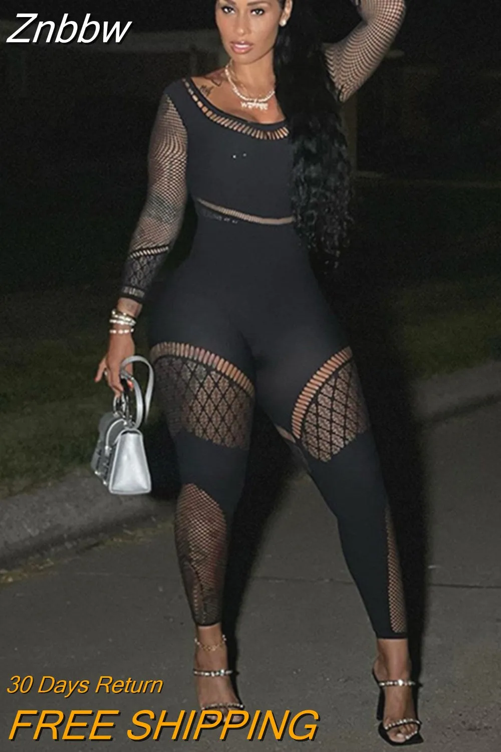 Znbbw Women Long Sleeve Bodycon Club Black Jumpsuit Overall One Piece Outfit 2023 Fall Clothing Wholesale Items For Business