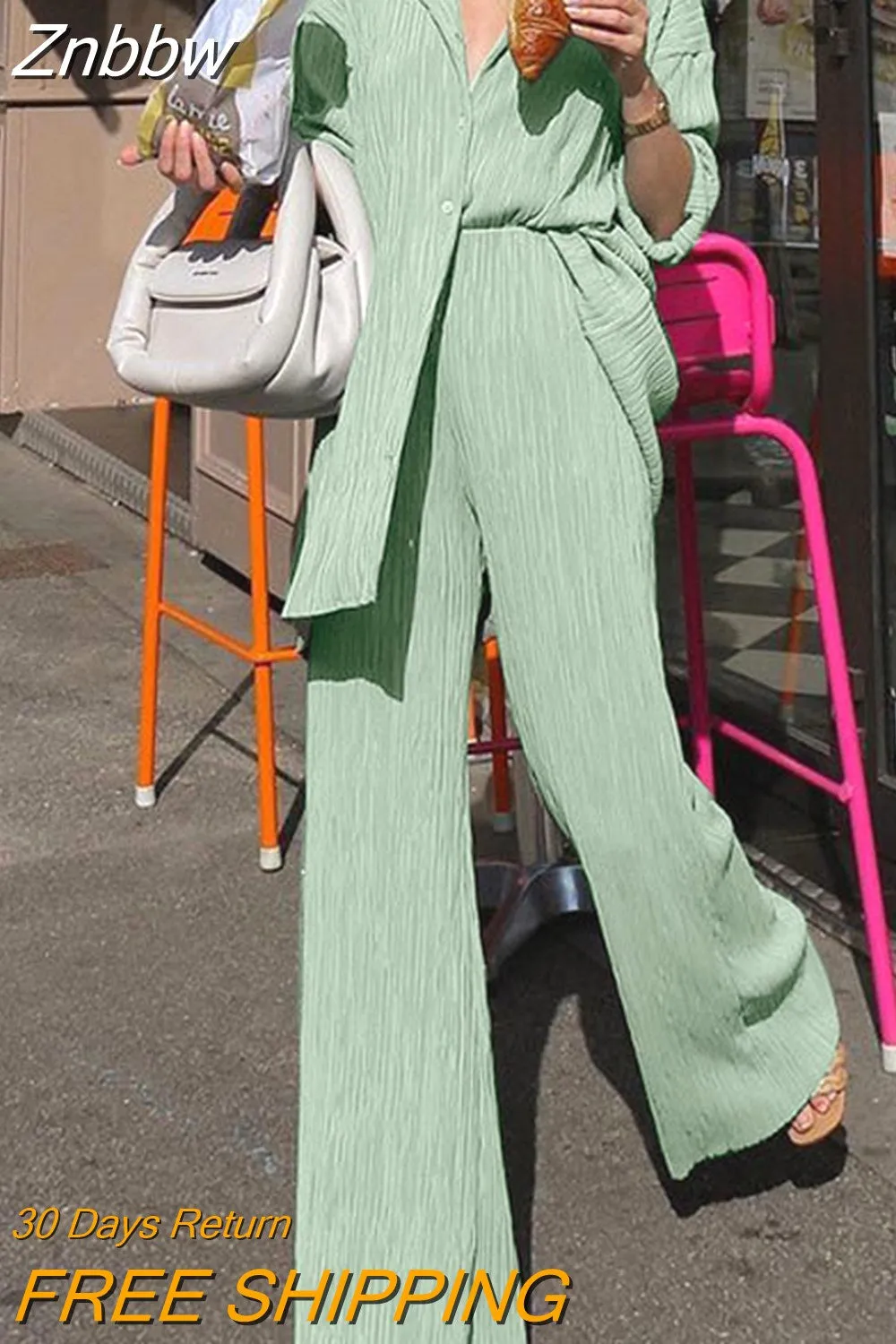 Znbbw Women Pleated Two Piece Sets Loose Wide Leg Trousers With Long Sleeve Blouses Elegant Casual Office Lady Home Suit Outfits Sets - Image 24