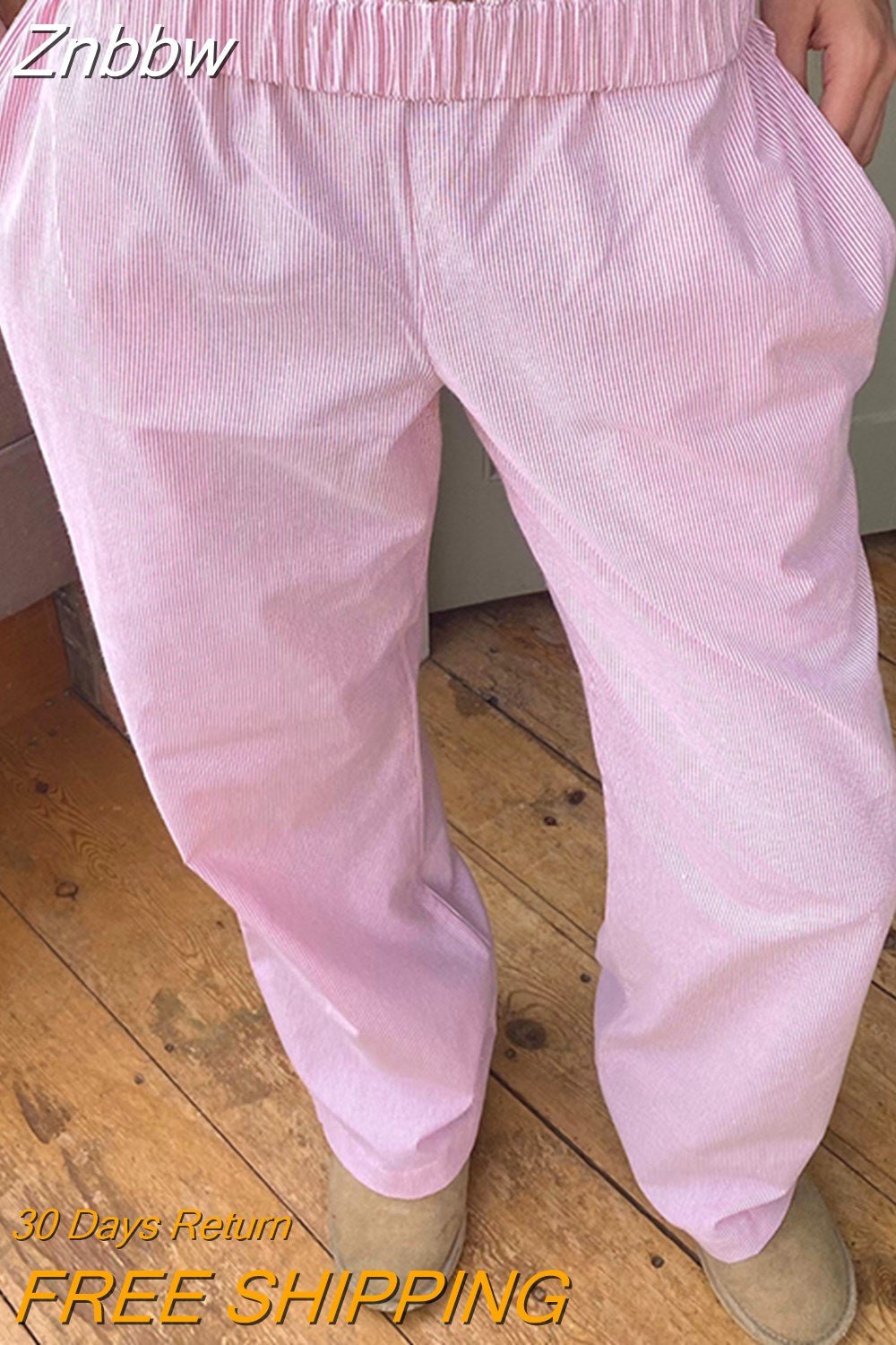 Znbbw Women Woven Pajama Pants Loose Striped Print Elastic Waist Trousers with Pockets Lightweight Lounge Pants Sleepwear - Image 4