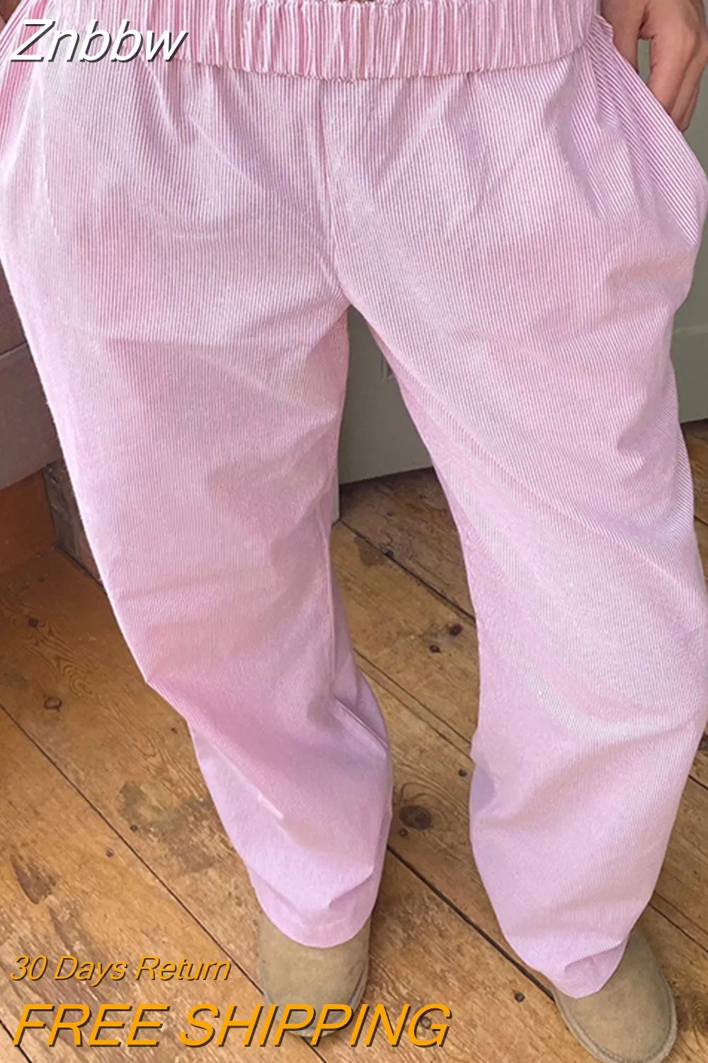 Znbbw Women Woven Pajama Pants Loose Striped Print Elastic Waist Trousers with Pockets Lightweight Lounge Pants Sleepwear 0410 - Image 4